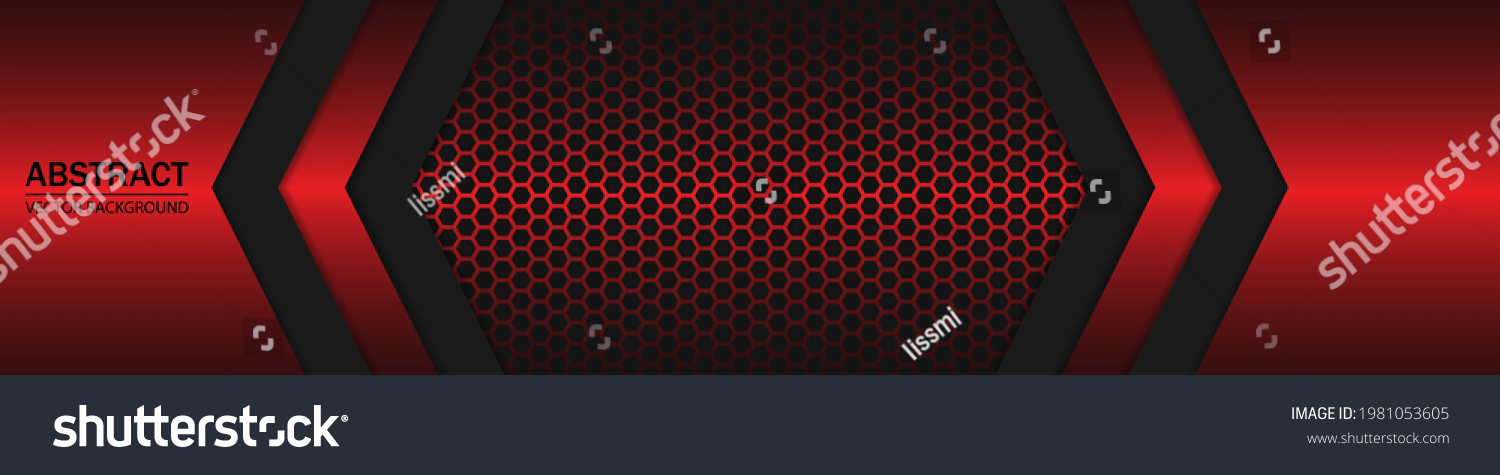 SVG of Red and black shapes, stripes and lines on a dark carbon fiber hexagonal background. Geometric shapes on a hexagonal red grid. svg