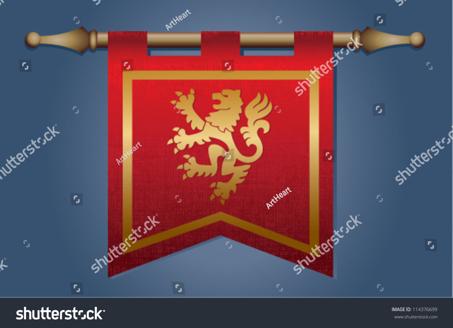 Red And Gold Medieval Banner Flag With Cloth Texture And Symbol Of A ...