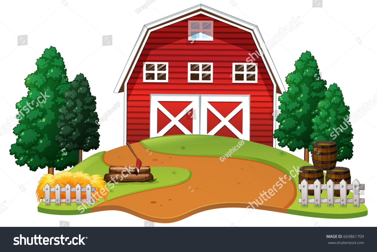 Red Barn Farm Illustration Stock Vector Royalty Free 669861709