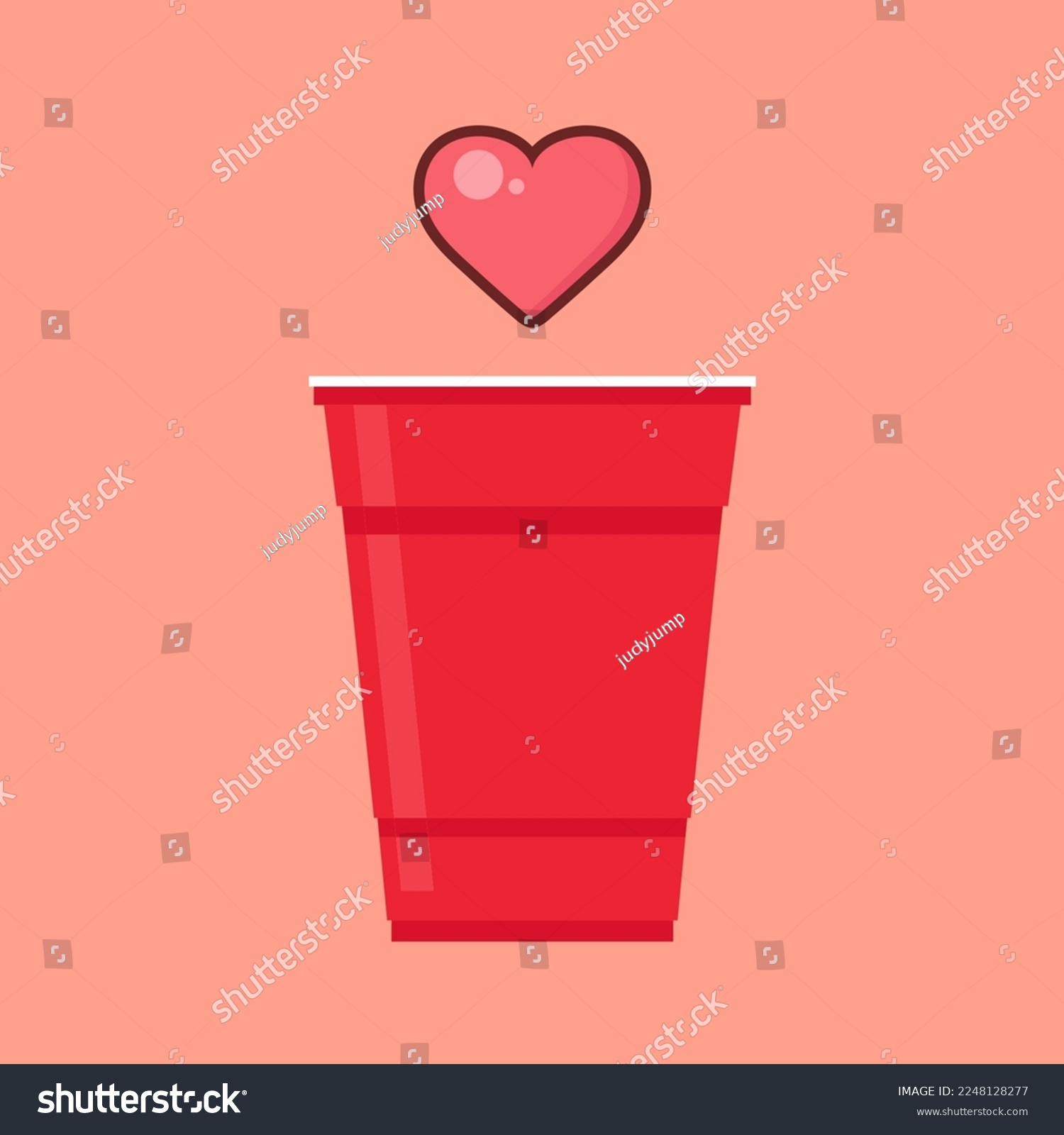 SVG of Red beer cup vector. Red plastic cup isolated on pink background. Valentine's day. Heart on plastic cup. svg