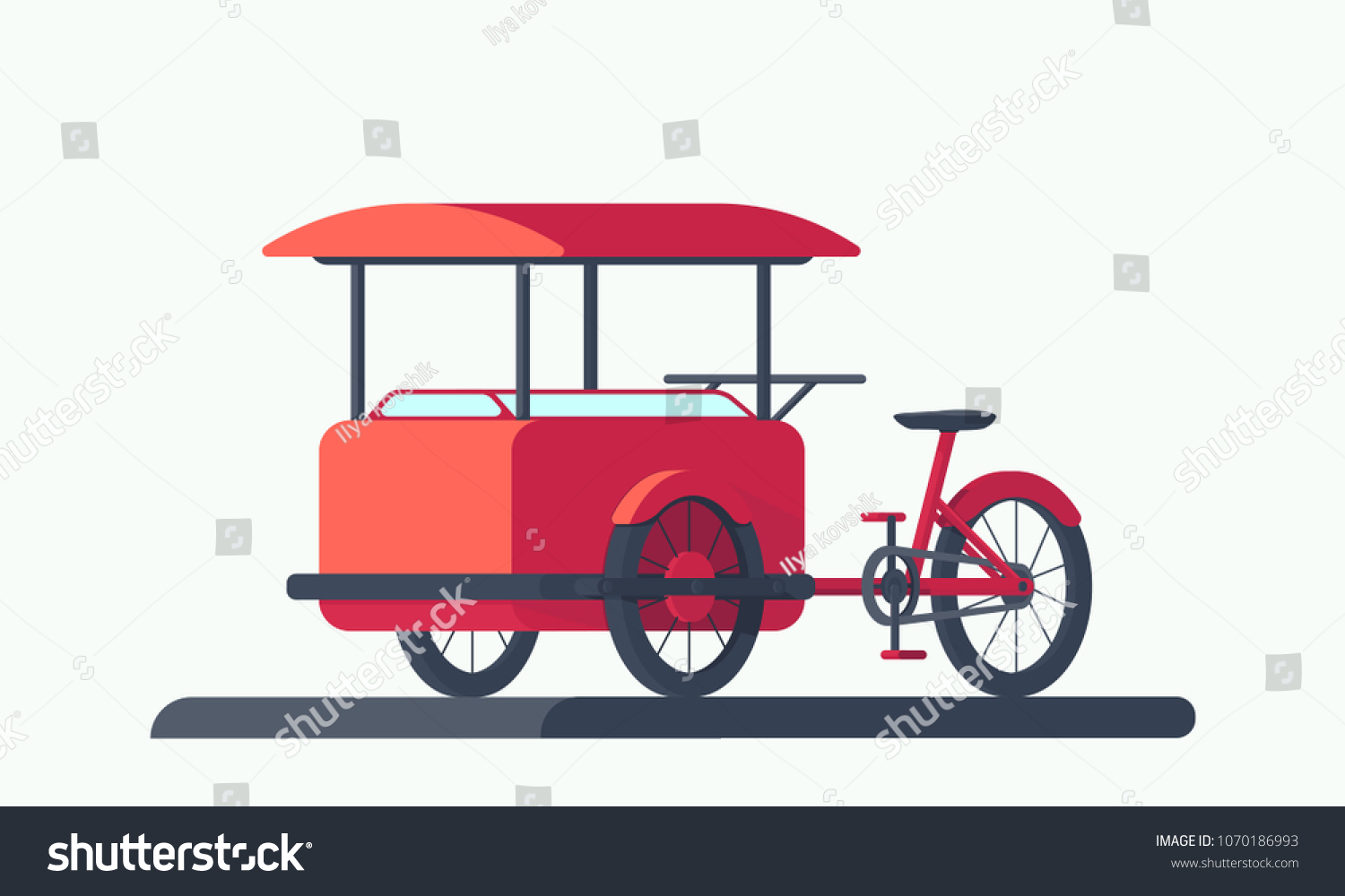 SVG of Red bicycle cart. Mobile shop for various fast food and ice cream. Vector illustration isolated on white background. svg