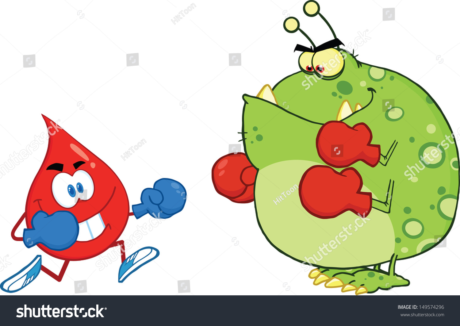 Red Blood Drop Character Fighting With Germ Or Virus Stock Vector ...