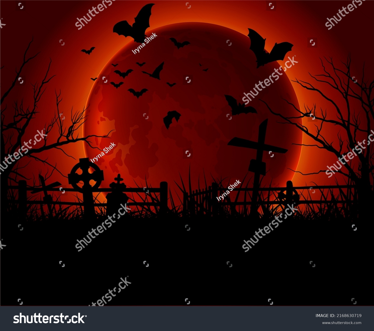 Red Blood Moon Flying Bats Tombstones Stock Vector (Royalty Free ...