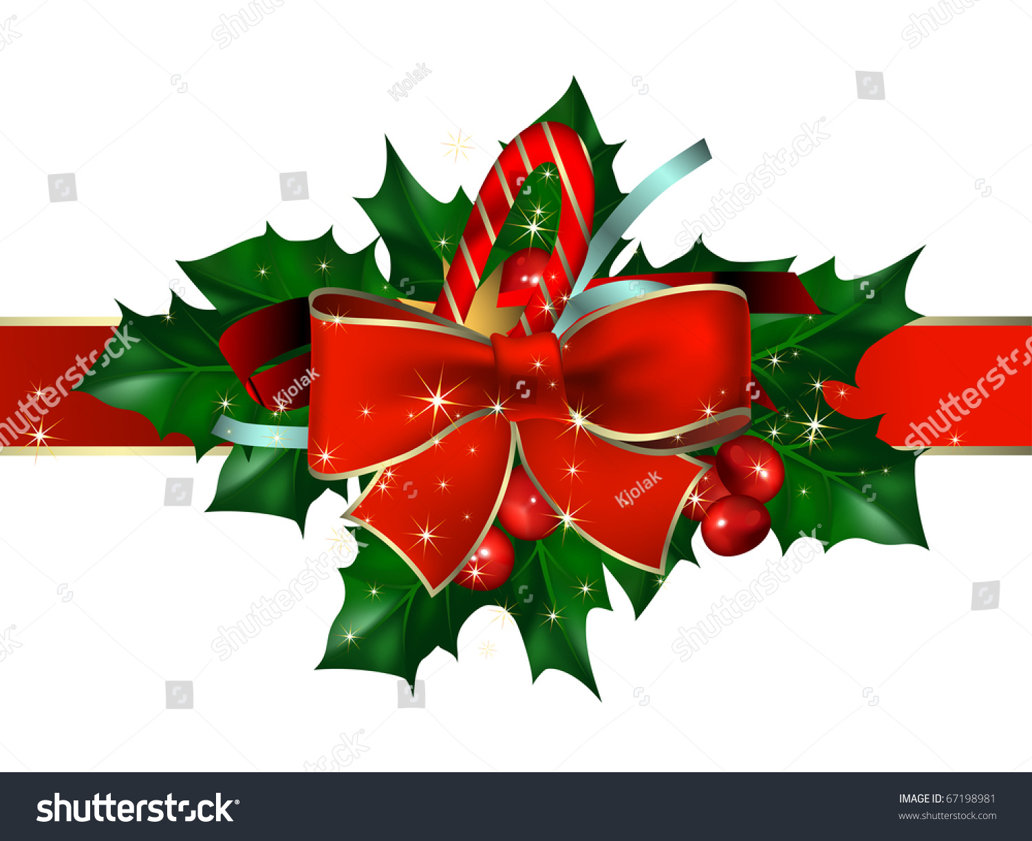 Red Bow With Holly Berry Frame Stock Vector Illustration 67198981 ...