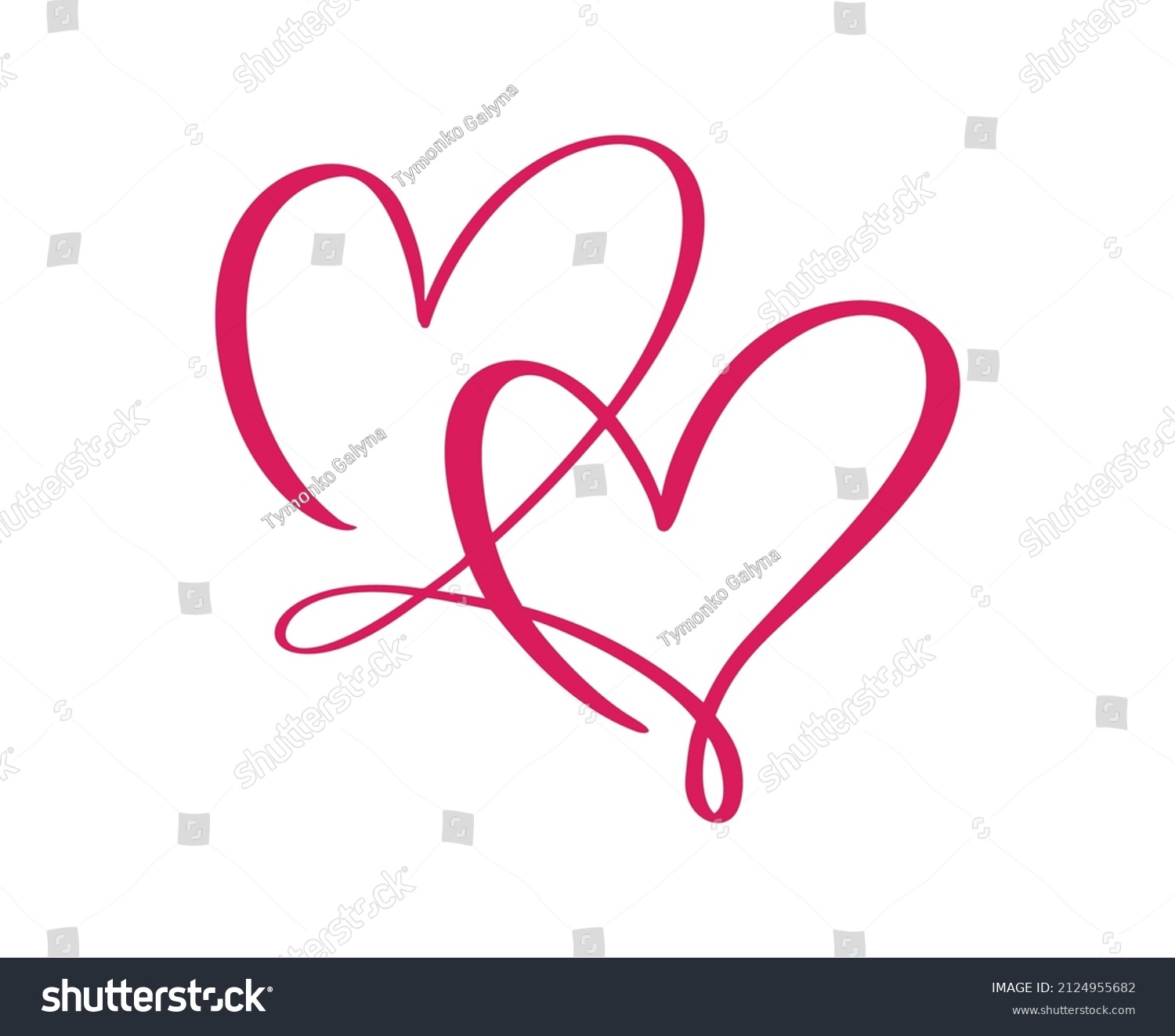 SVG of Red calligraphy two lovers hearts icon. Hand drawn logo vector valentine day. Decor for greeting card, mug photo overlays, t-shirt print flyer, poster design. svg