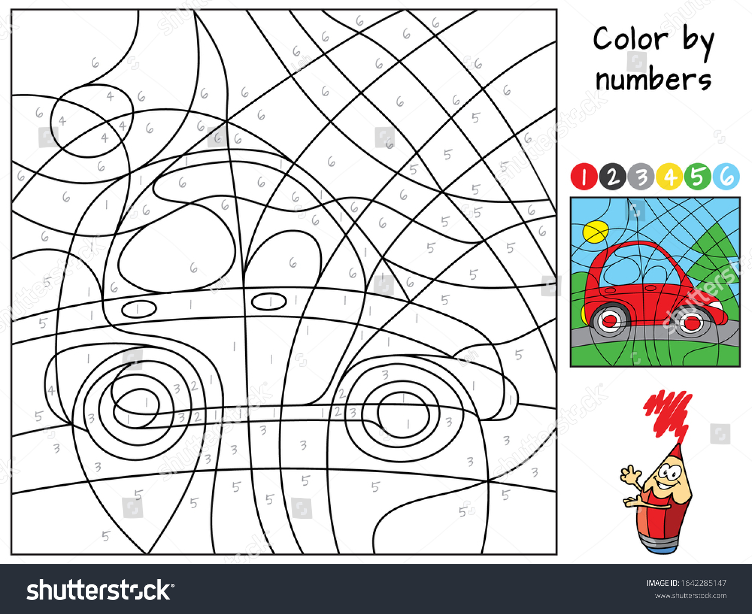 Red Car Color By Numbers Coloring Stock Vector (Royalty Free) 1642285147