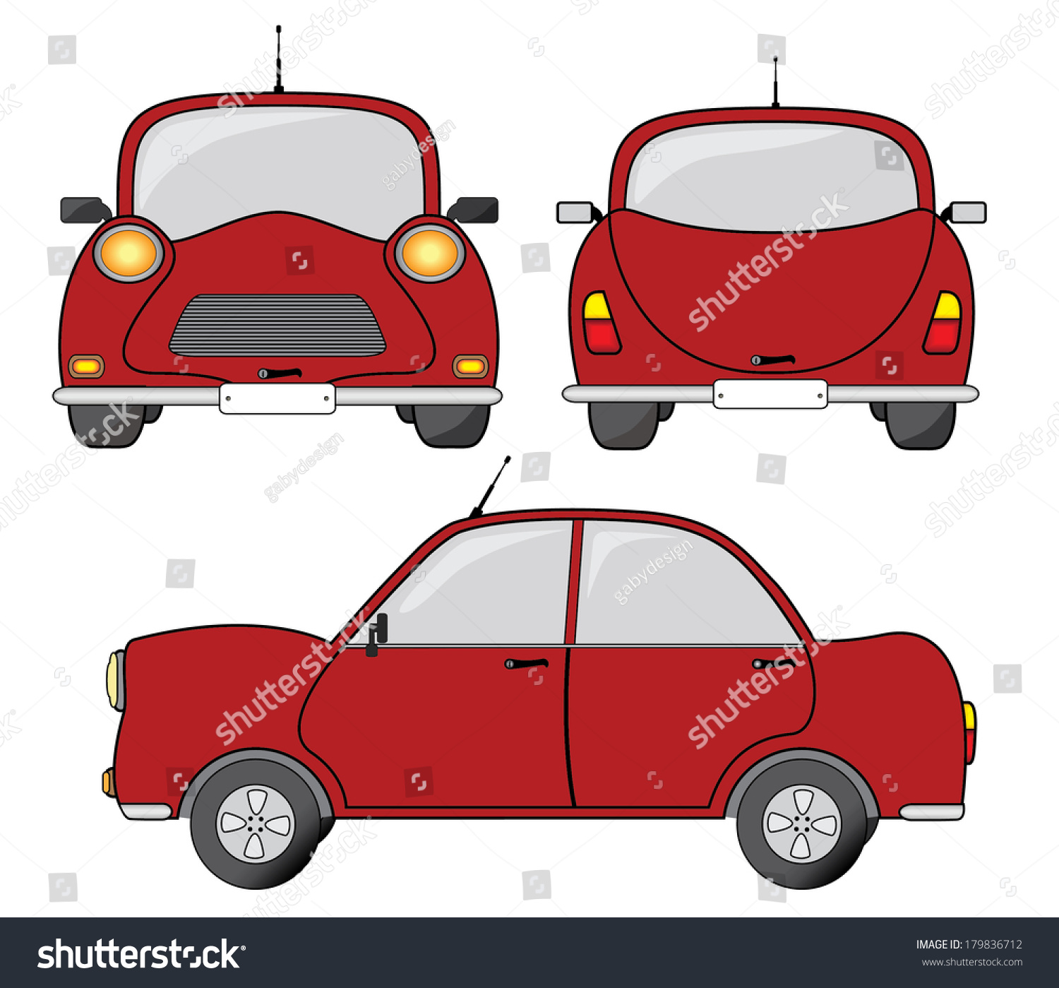 Red Car Side Front Back View Stock Vector Royalty Free 179836712