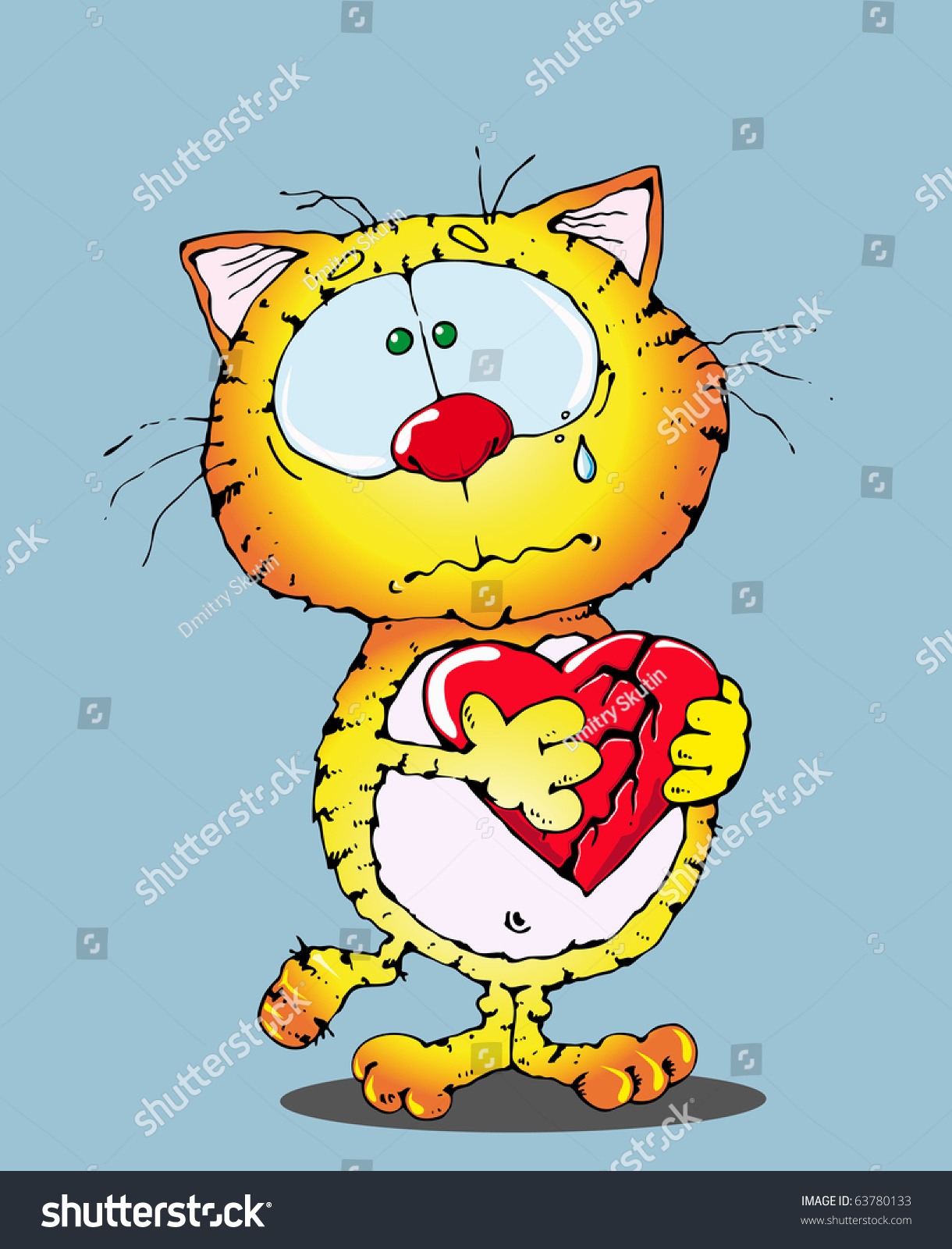 Red Cat Crying Holding Broken Heart Stock Vector Royalty Free