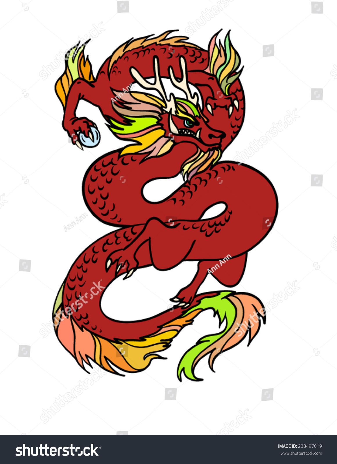 Red Chinese Dragon Holding A Pearl In His Hand Stock Vector 238497019 ...