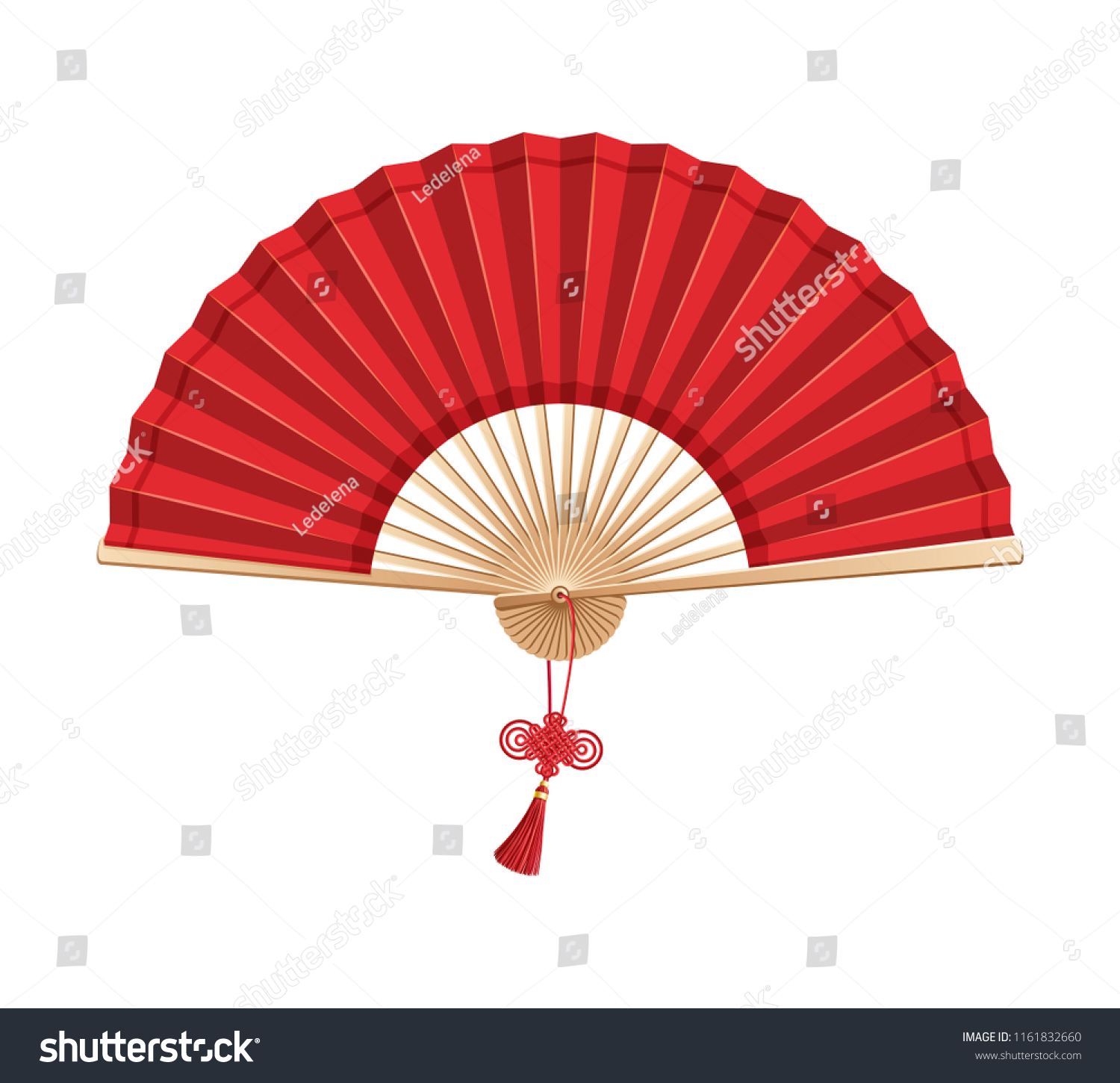 Red Chinese Hand Fan Wishful Knot Stock Vector (Royalty Free) 1161832660