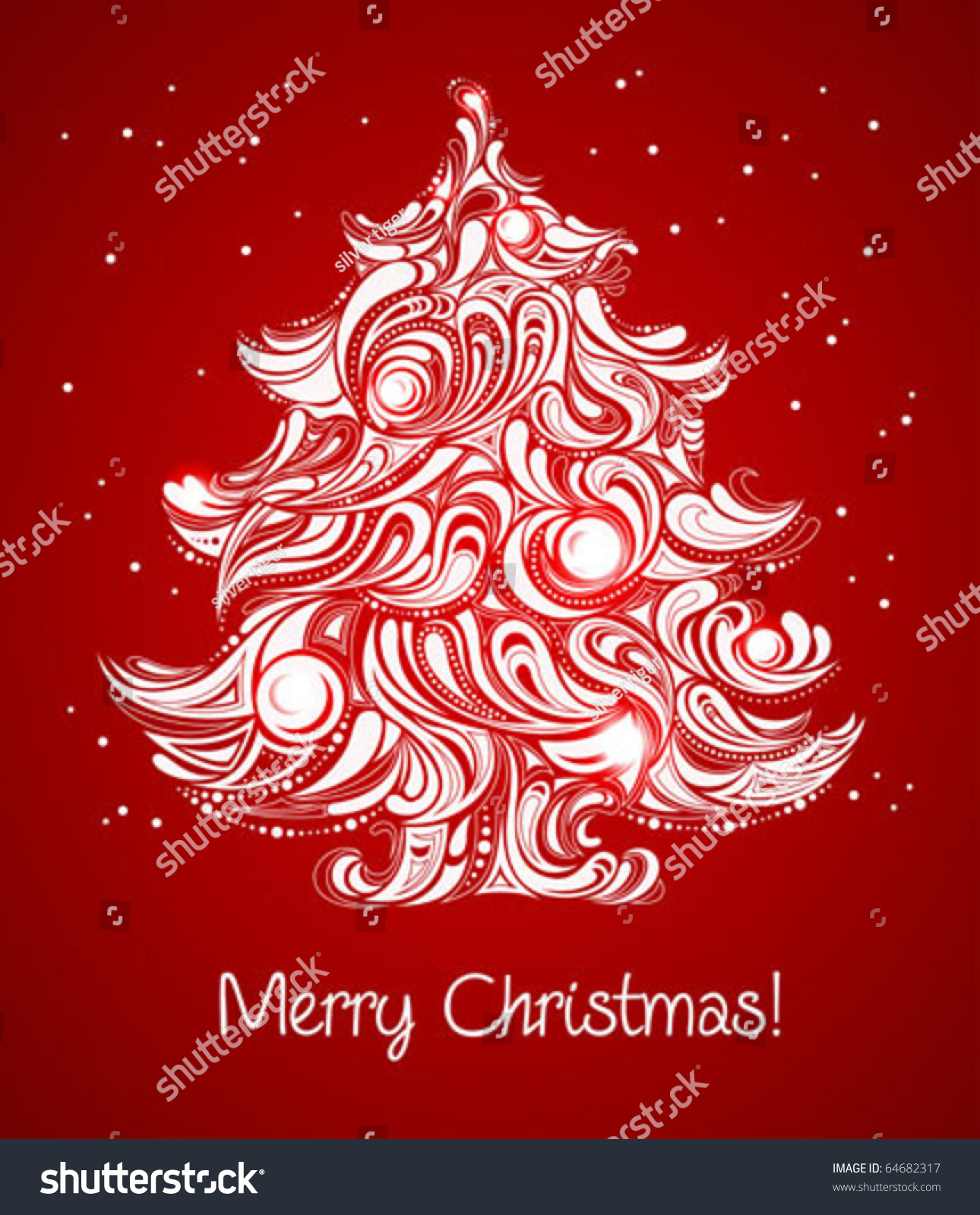 Red Christmas Background With Christmas Tree And Snow Stock Vector