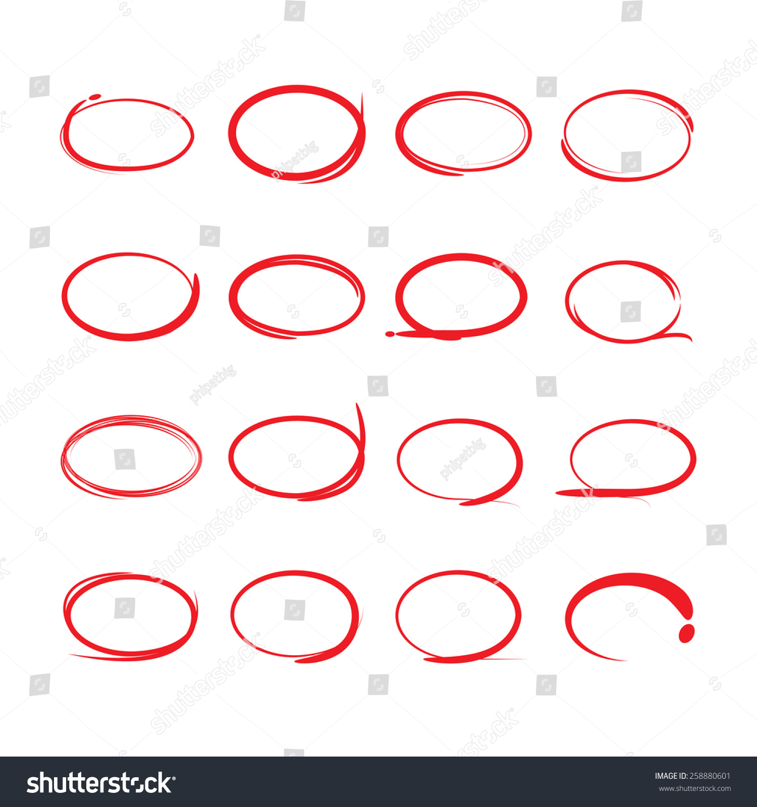 Red Circle Set Highlight Markers Circle Stock Vector 258880601