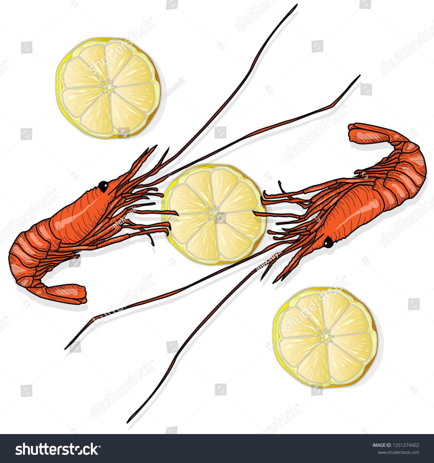 Red Cooked Prawn Tiger Shrimp Vector Stock Vector Royalty Free 1251274402 6868