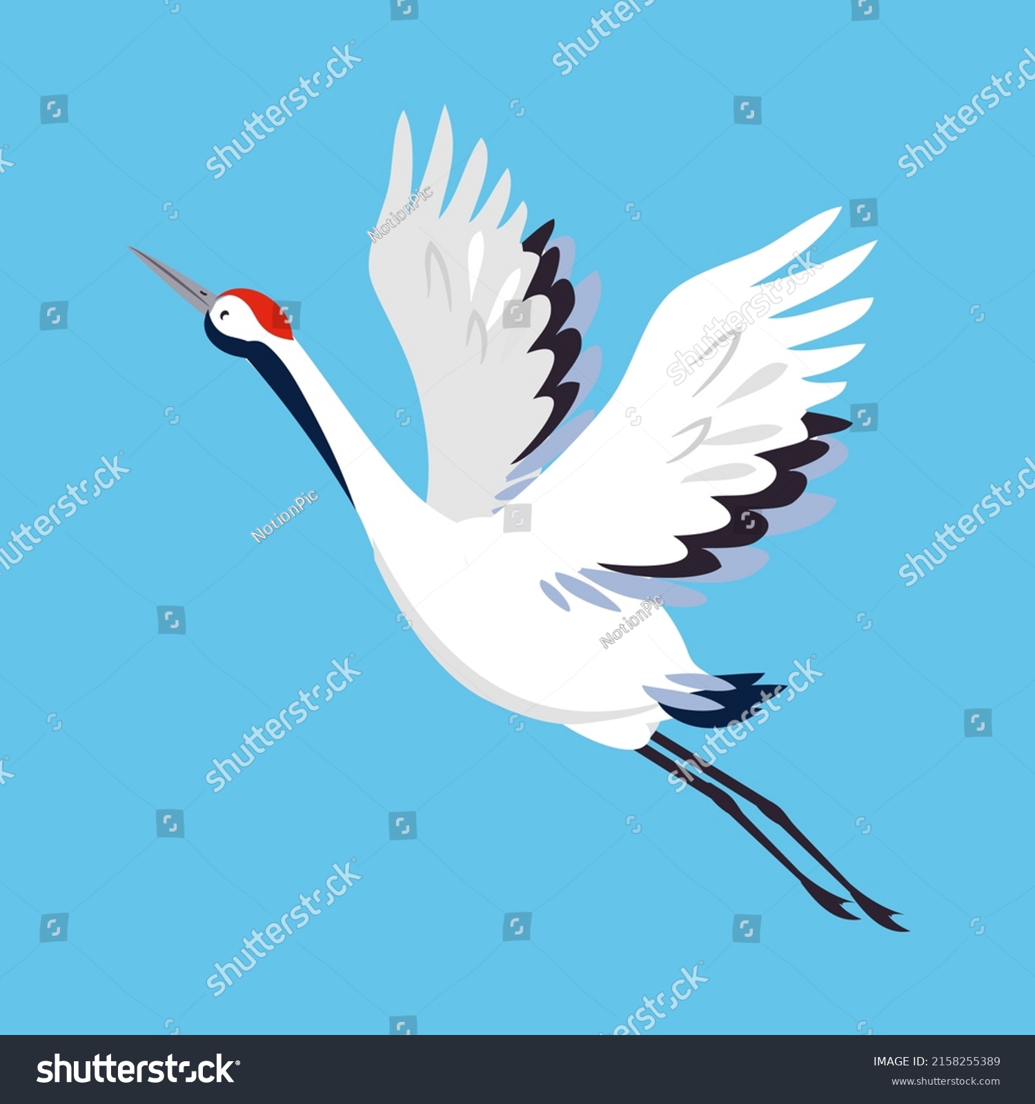 Red Crowned Crane Longlegged Longnecked Bird Stock Vector (Royalty Free ...