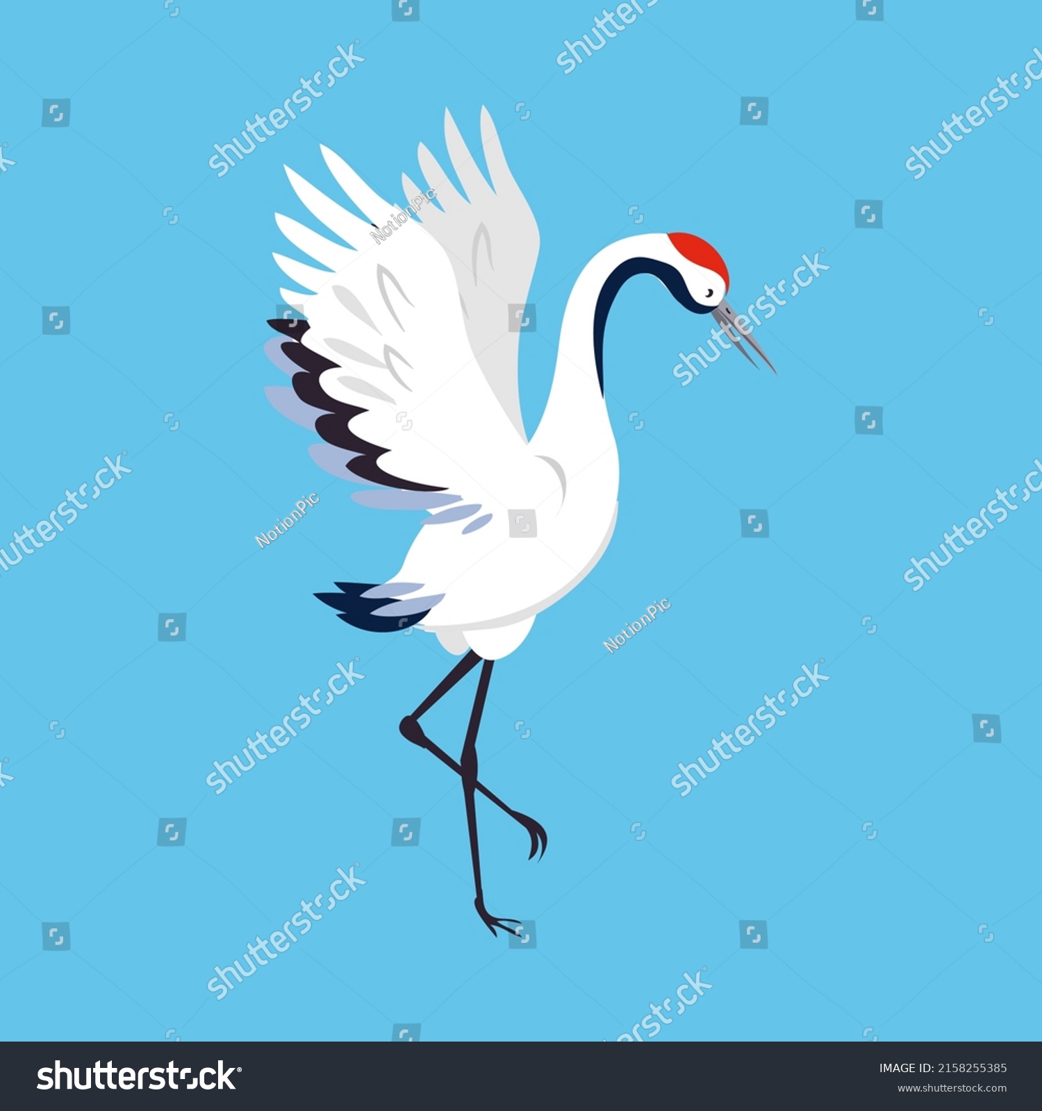 Red Crowned Crane Longlegged Longnecked Bird Stock Vector (Royalty Free ...