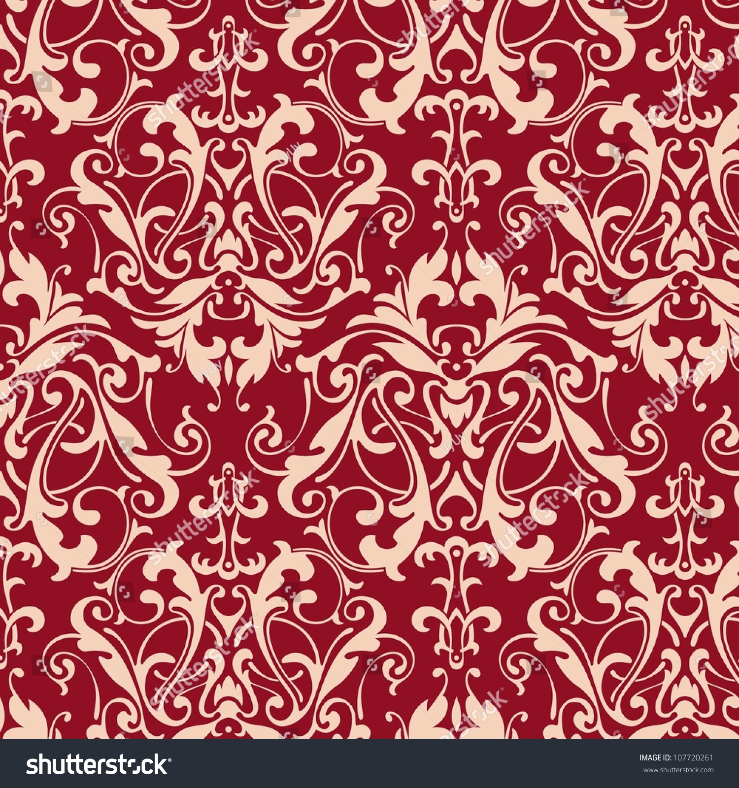 Red Damask Seamless Background Stock Vector Illustration 107720261 ...