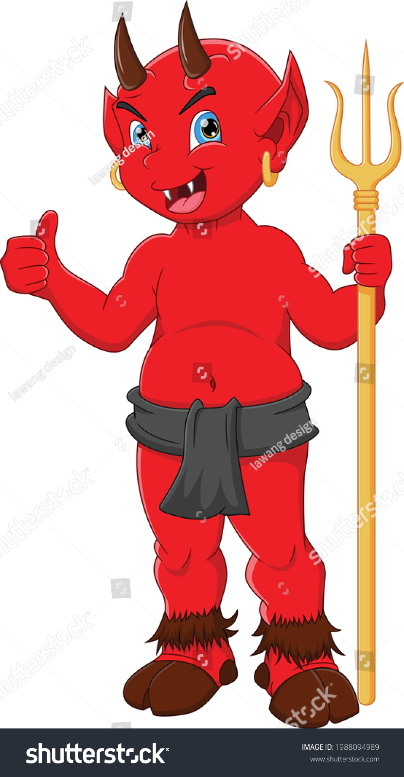 Red Devil Thumbs Holding Trident Cartoon Stock Vector (Royalty Free ...