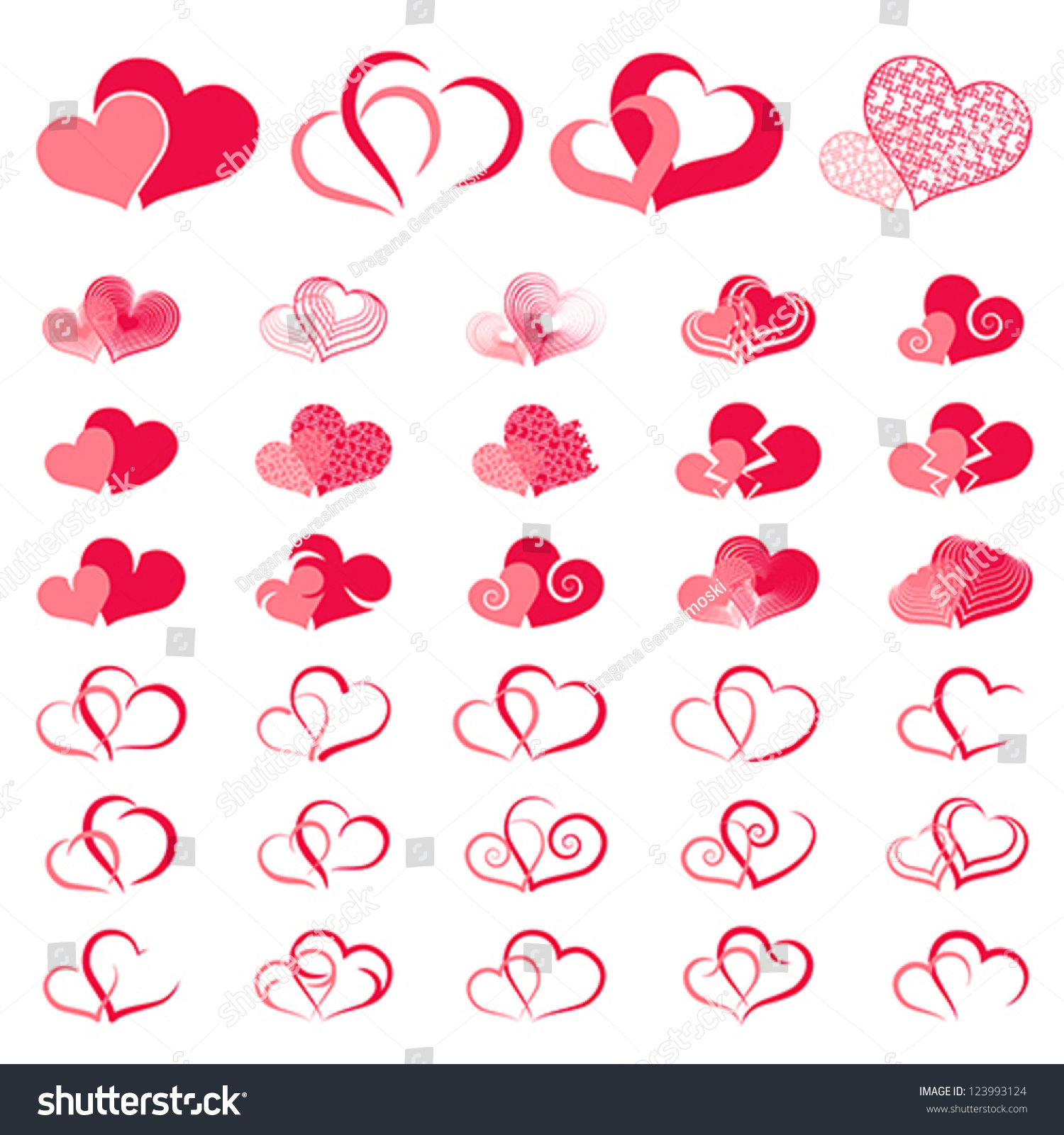 SVG of Red double heart collection icon, couple love symbol, isolated on white vector svg