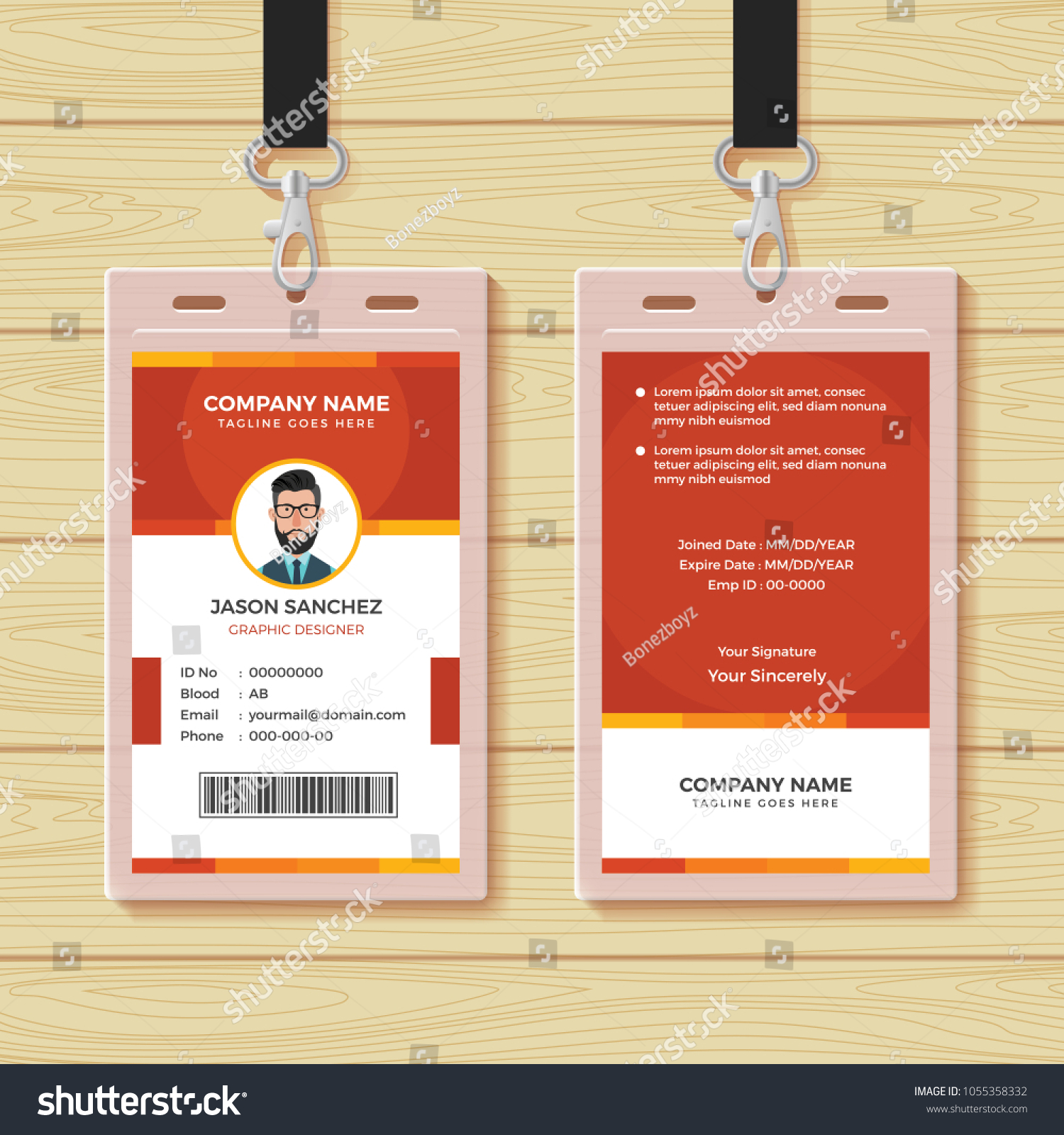 red employee id card design template のベクター画像素材