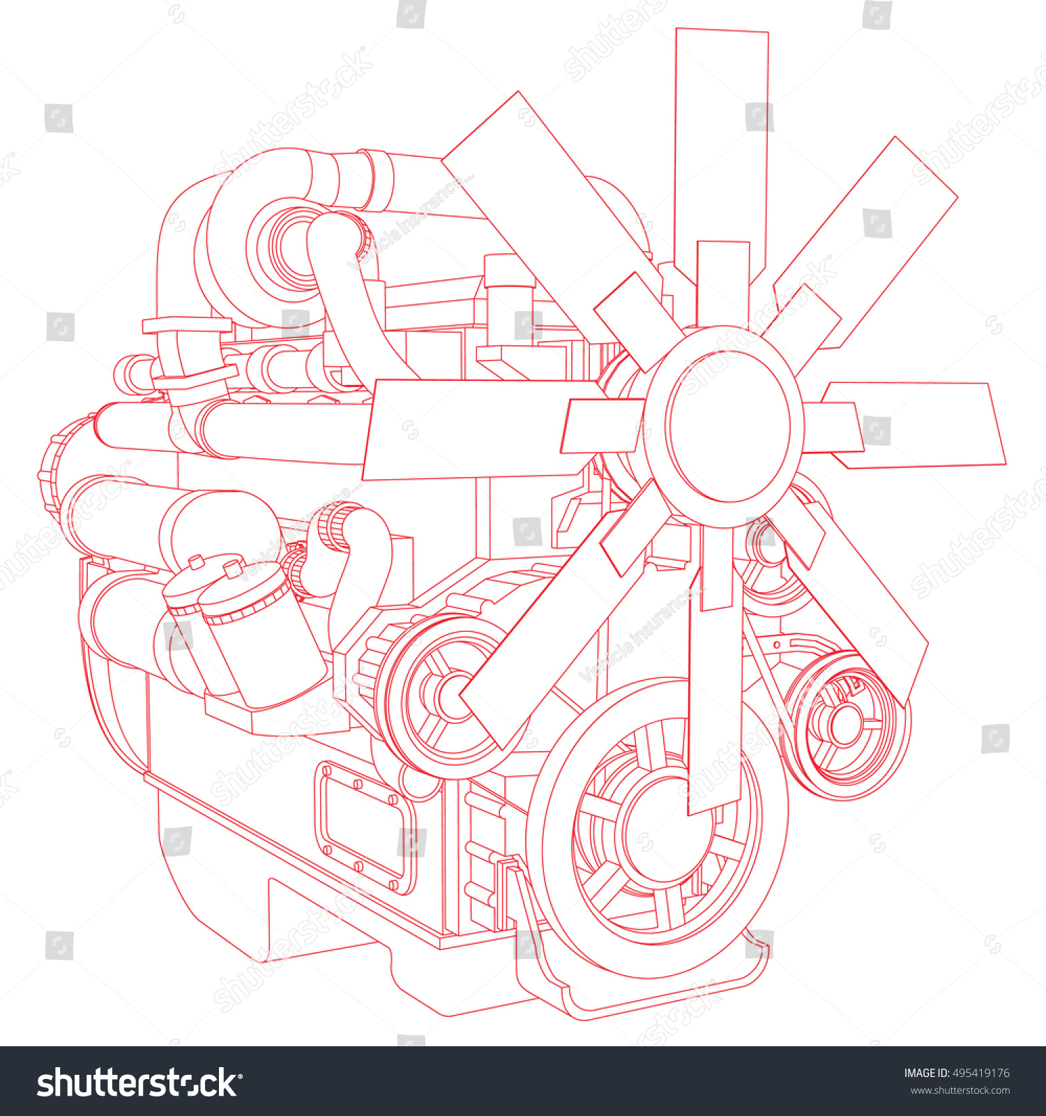 Red Engine Line Drawing Background Stock Vector (Royalty Free) 495419176