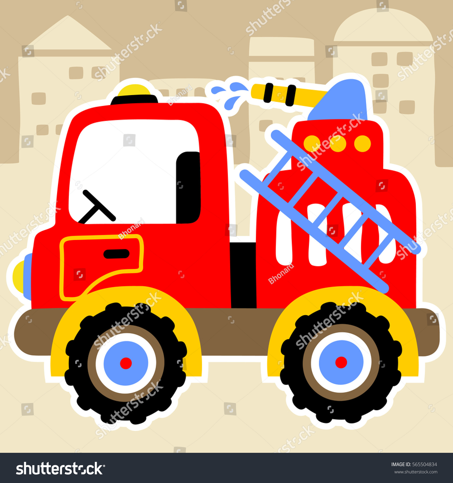 Red Fire Truck Street City Vector Stock Vector (Royalty Free) 565504834