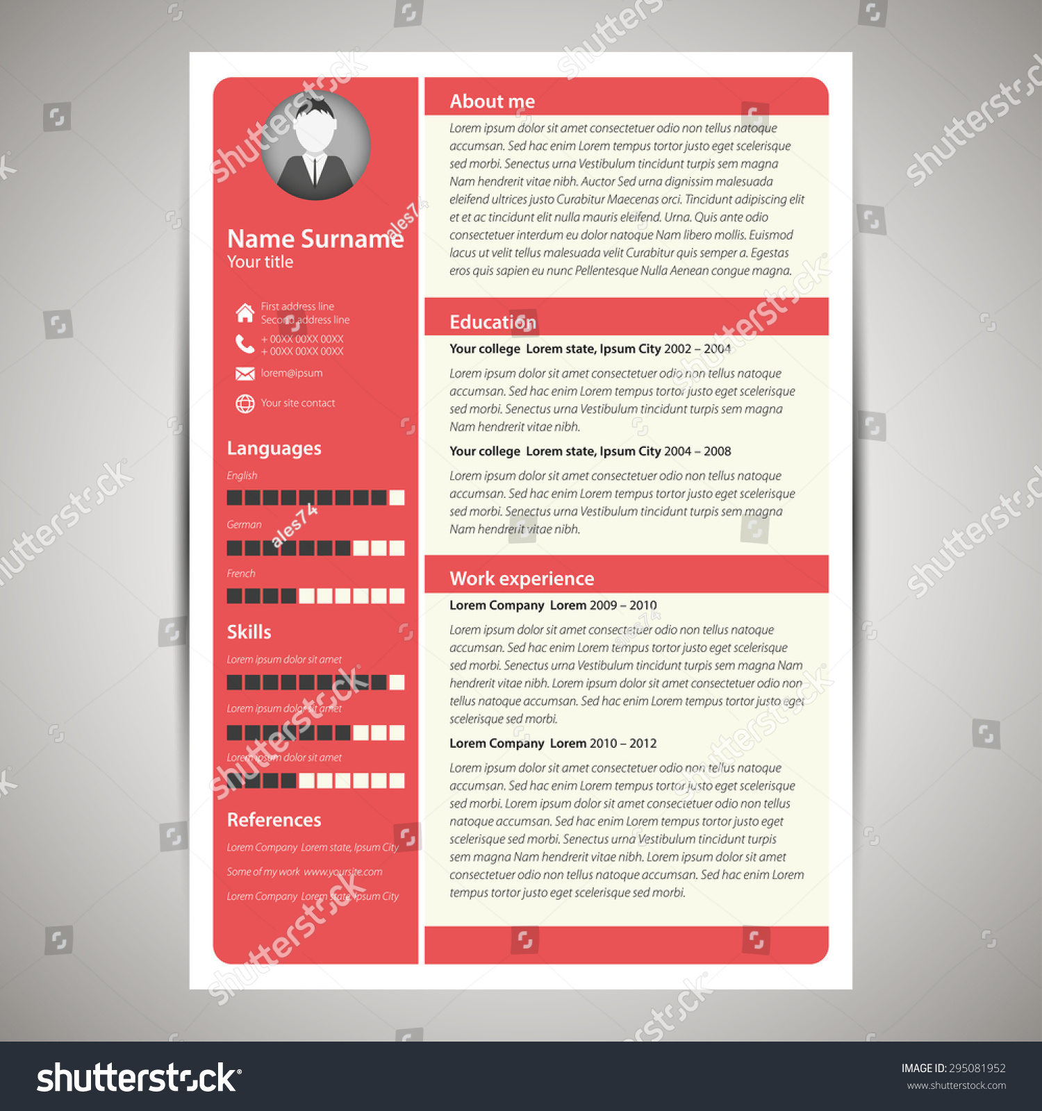 resume Flat Resume Design red flat resume cv template stock vector 295081952 shutterstock and template