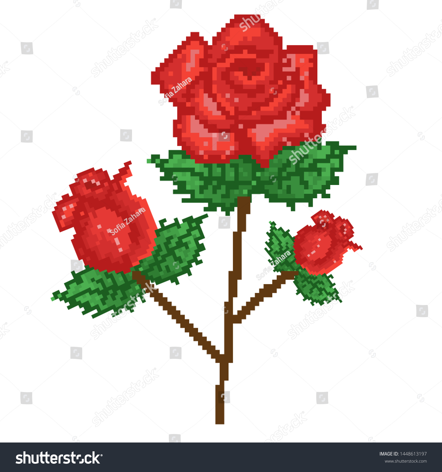 Red Flower Pixel Art Style Rose Stock Vector Royalty Free