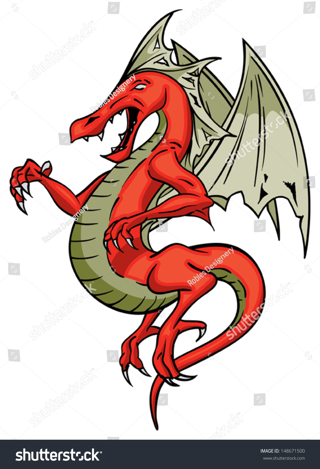 Red Flying Scary Screeching Winged Dragon Stock Vector 148671500 ...