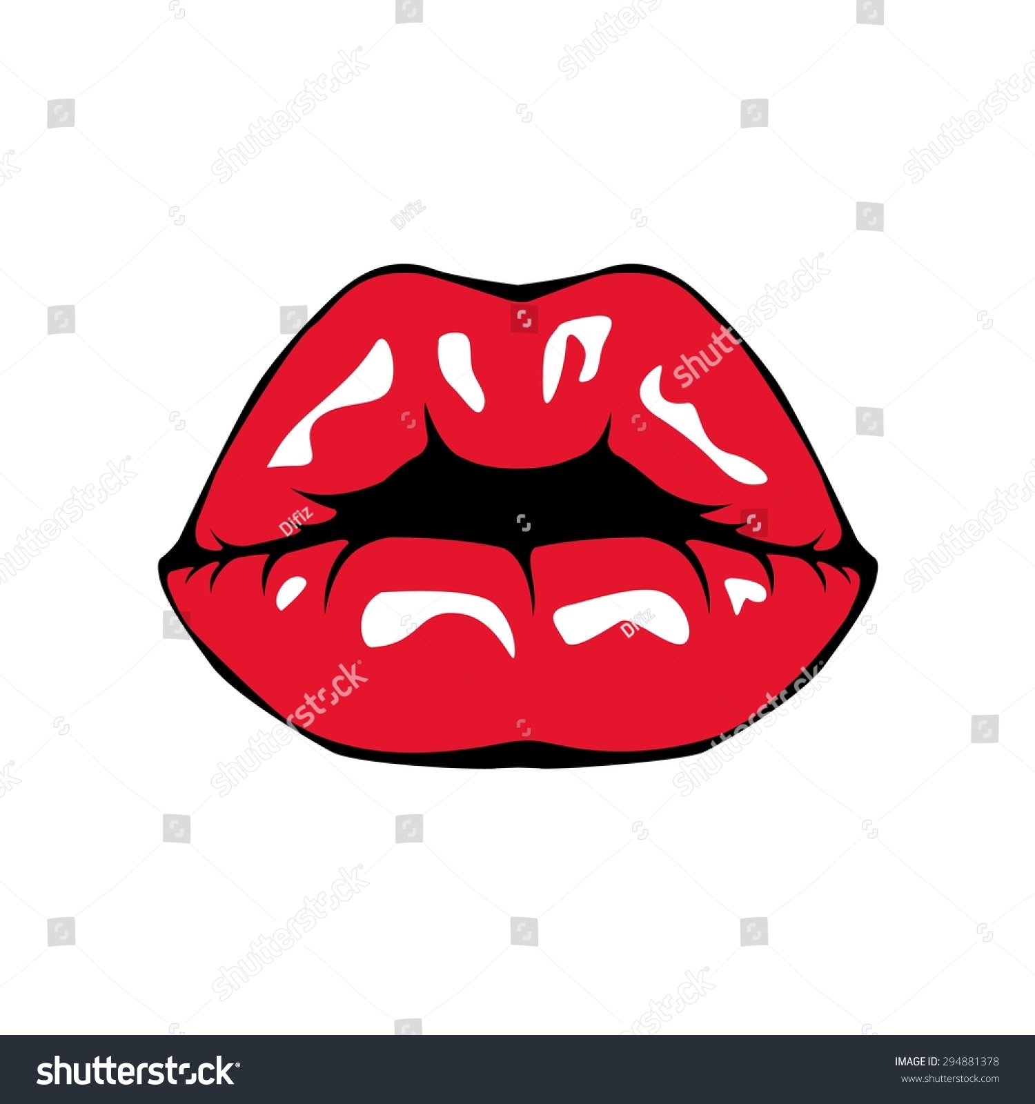 Red Glossy Lips Retro Icon Isolated On White Background. Vector ...