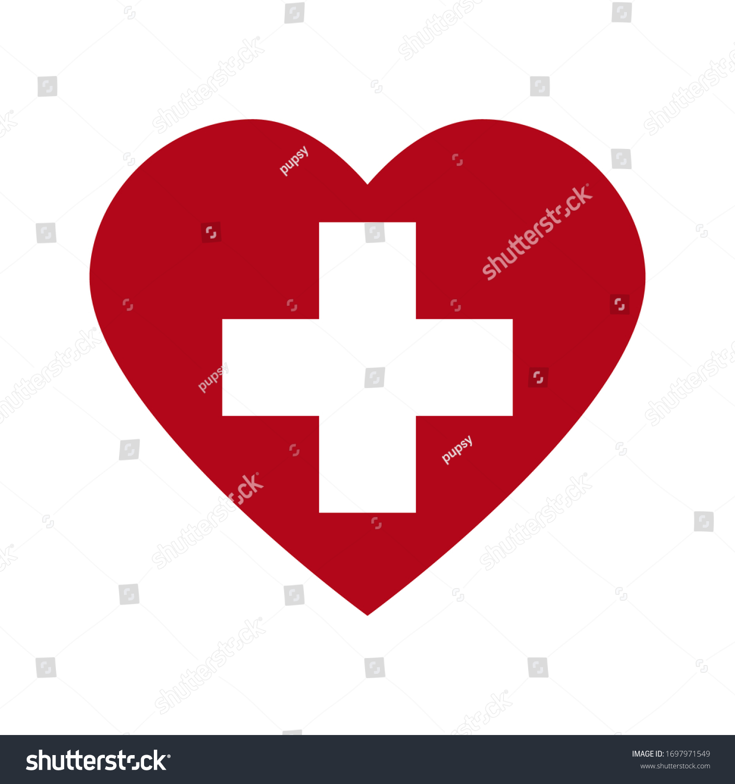 Red Heart White Cross Stock Vector (Royalty Free) 1697971549