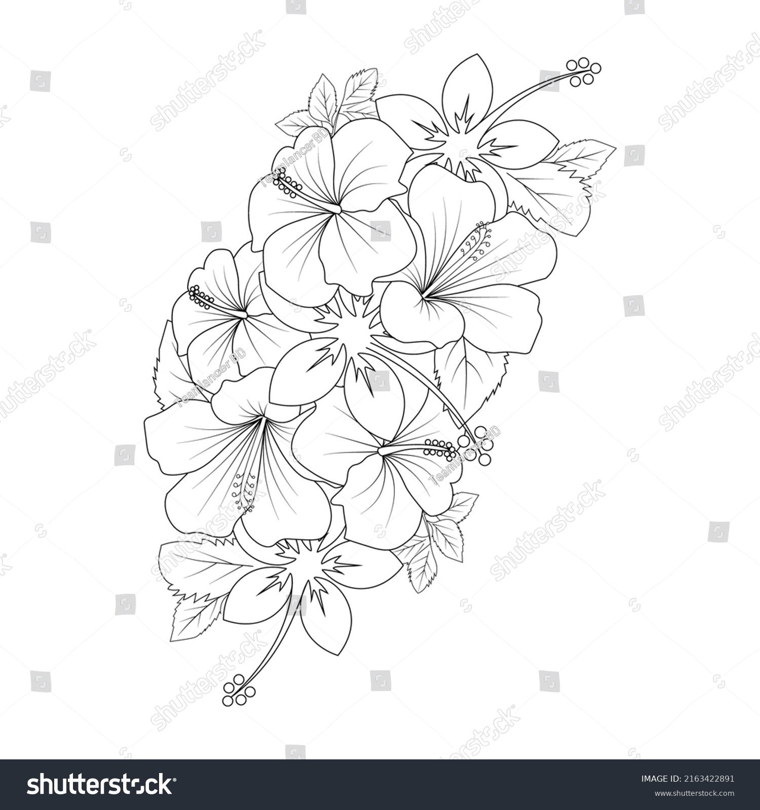 Red Hibiscus Flower Coloring Page Line Stock Vector (Royalty Free ...