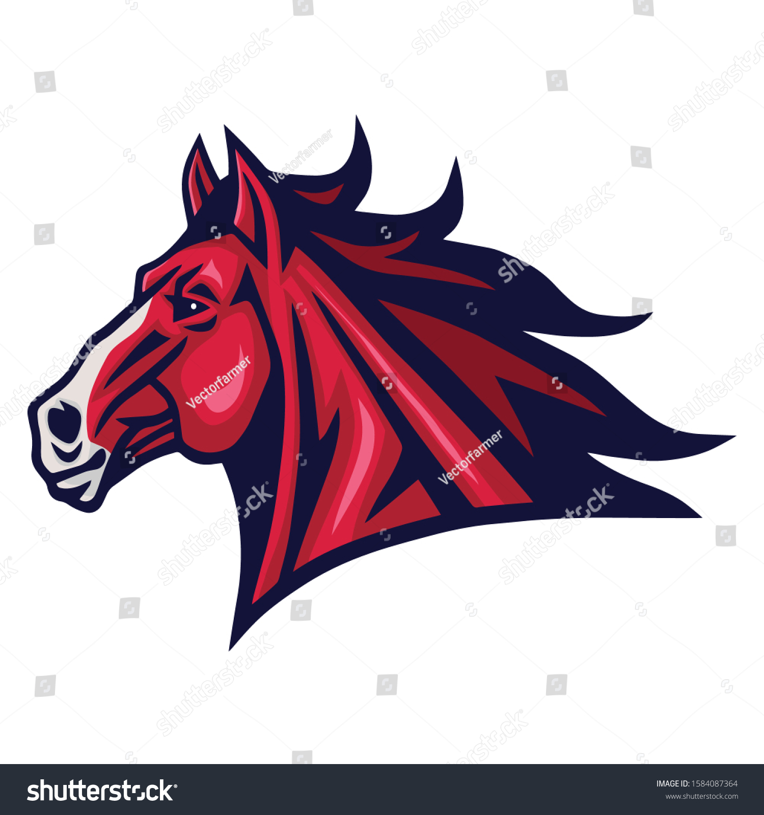 Red Horse Mustang Head Logo Cartoon Stock Vector Royalty Free 1584087364