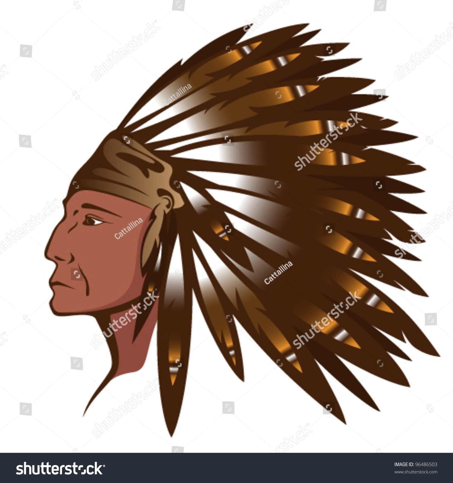 Red Indian Chief Wearing Traditional Feather Stock Vector 96486503 ...