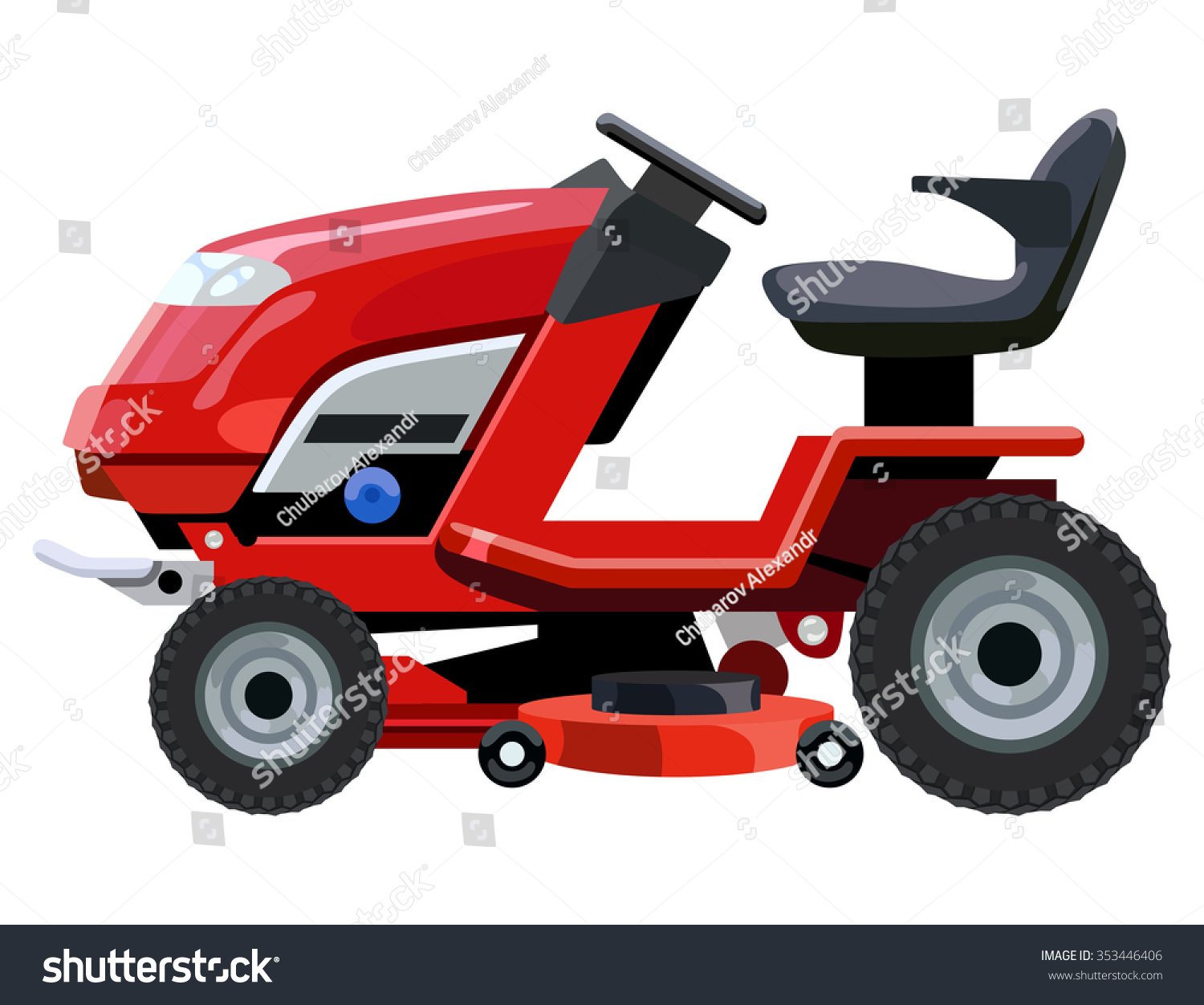 red riding lawn mower, side view clip art preview