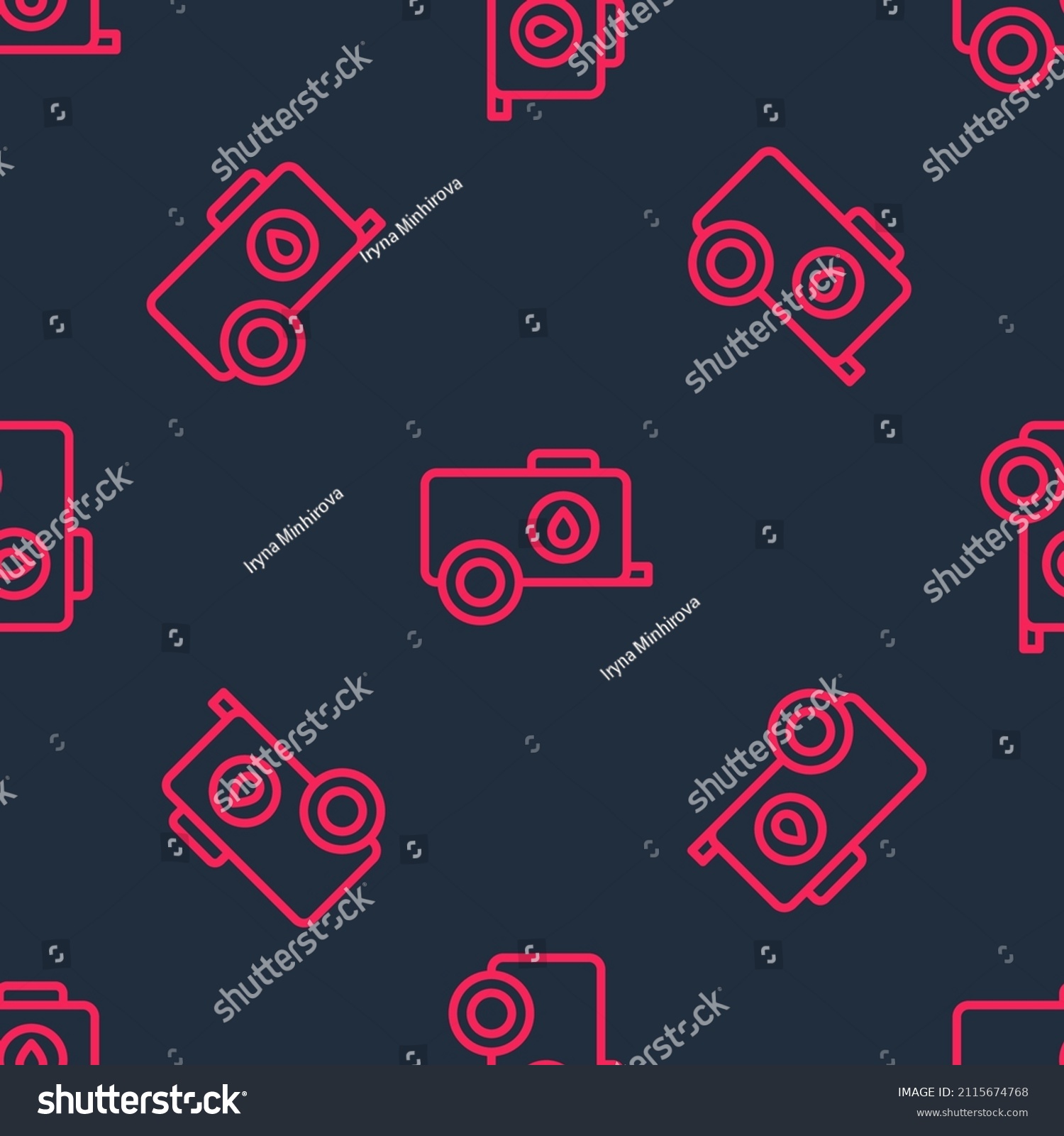 SVG of Red line Mobile water tank - bowser icon isolated seamless pattern on black background. Water tank delivering water.  Vector svg
