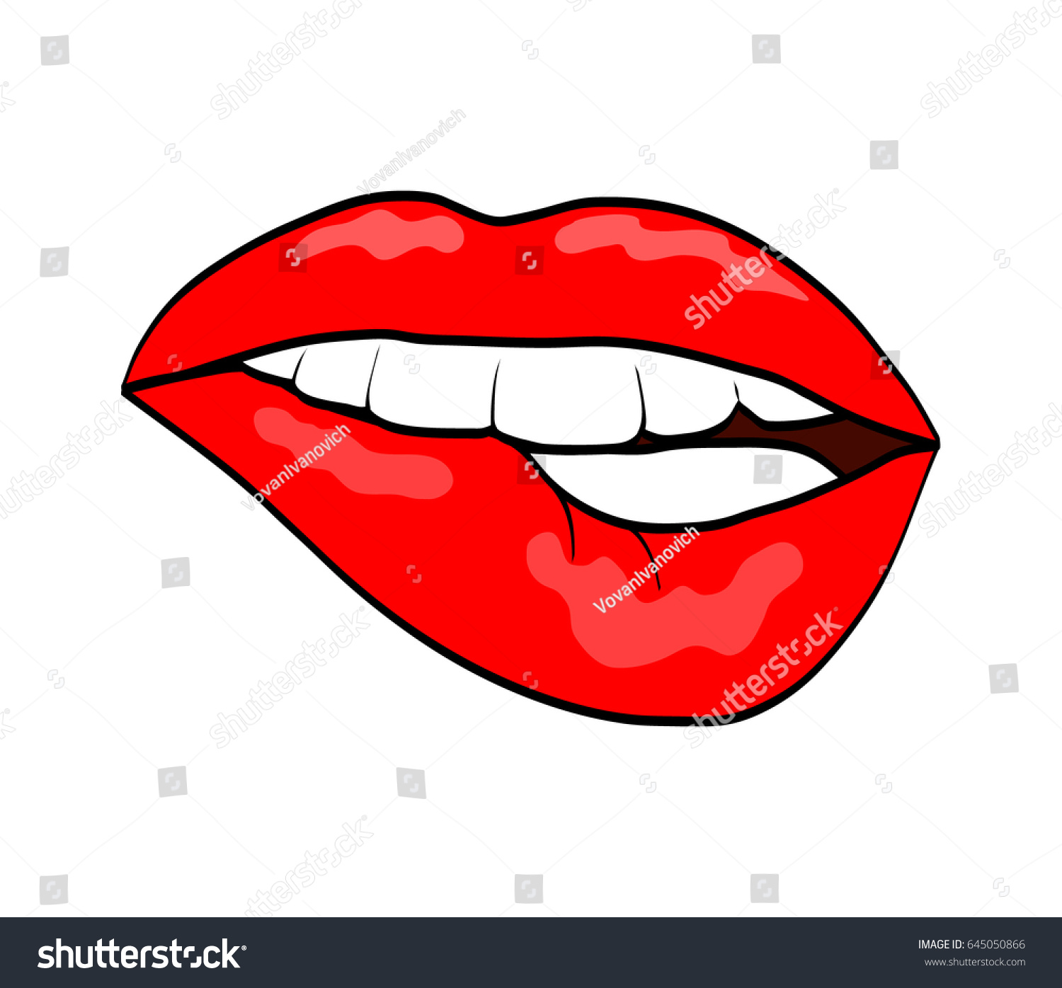 Red Lips Biting Retro Pop Art Stock Vector 645050866 Shutterstock
