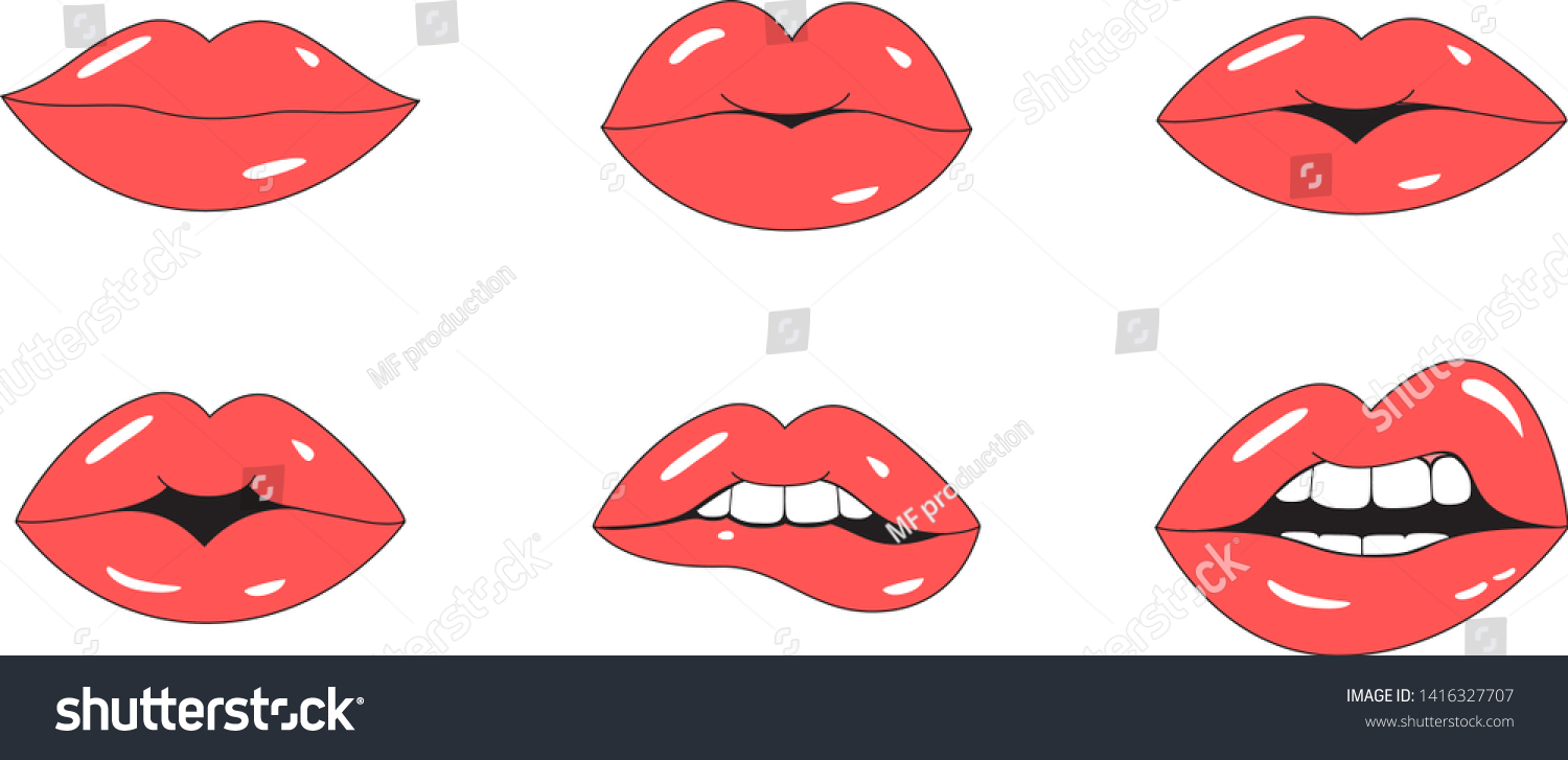 Red Lips Mouth Vector Flat Kiss Stock Vector (Royalty Free) 1416327707 ...