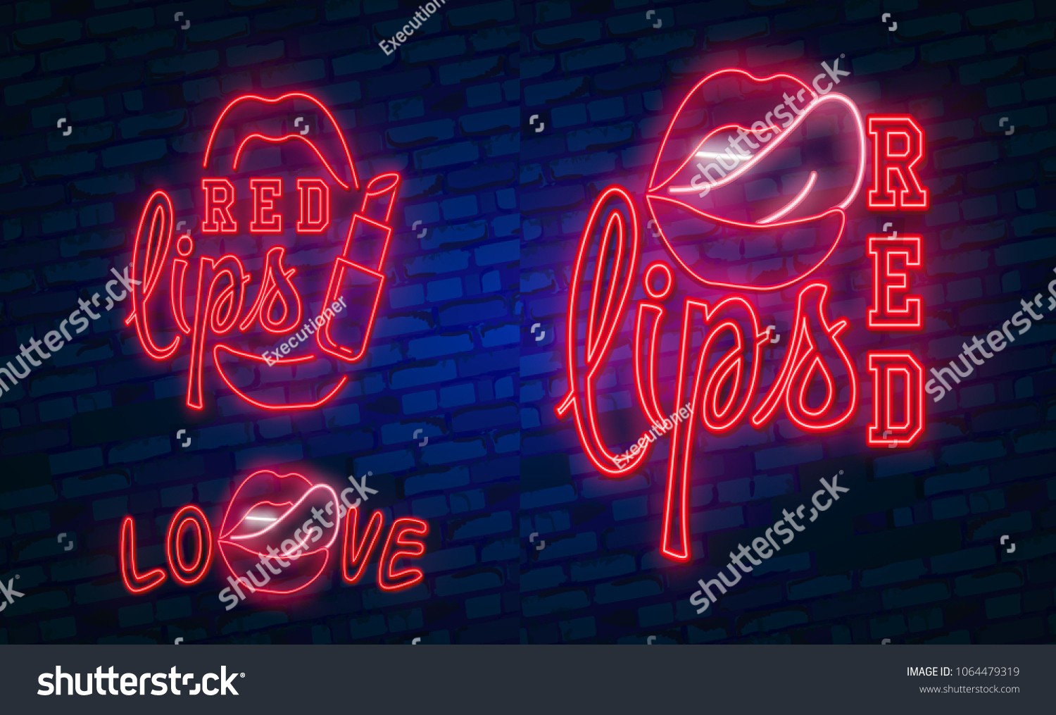 Red Lips Neon Sign Set Fashion Stock Vector Royalty Free