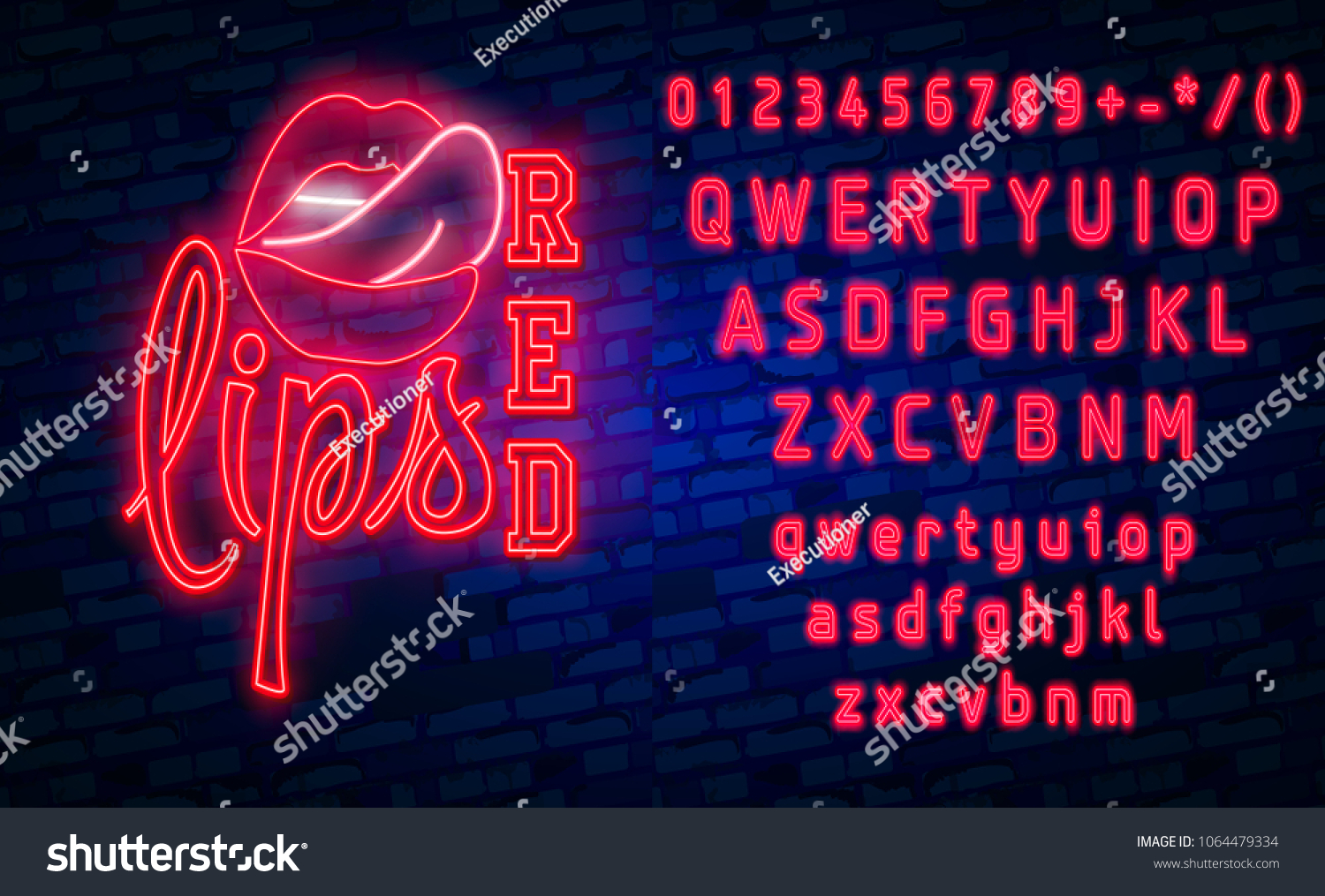 Red Lips Neon Sign Set Fashion Stock Vector Royalty Free