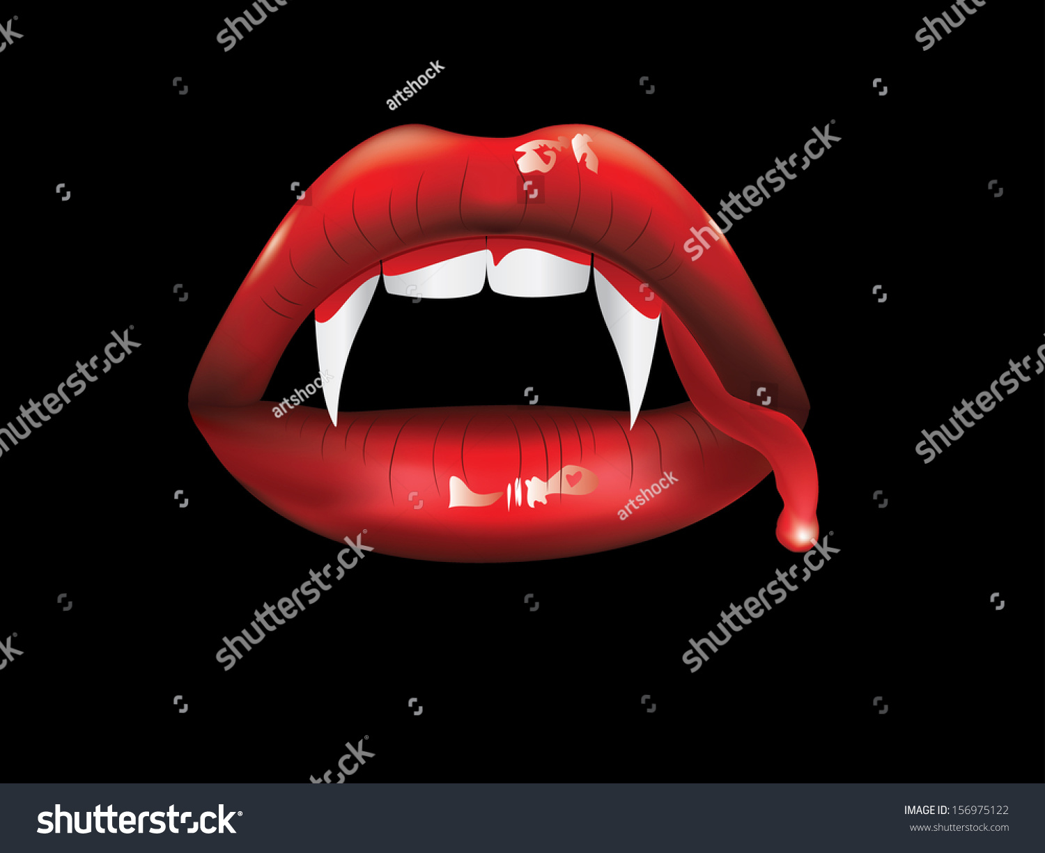 Red Lips White Fangs Blood On Stock Vector 156975122 - Shutterstock