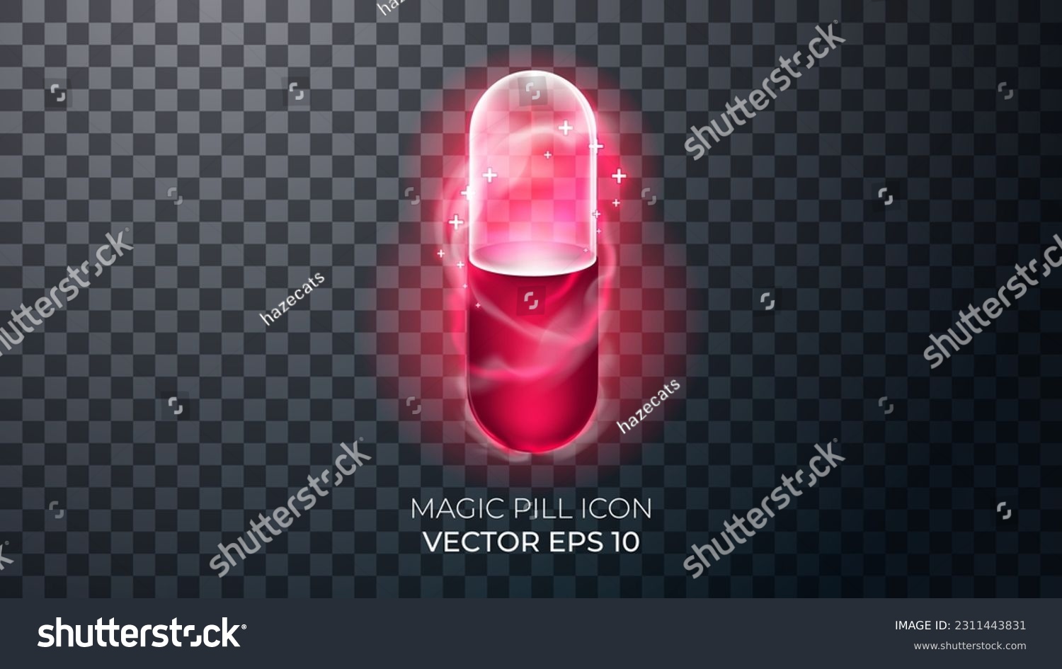SVG of Red magic pill image 3d realistic render. Waves of magical smoke wrap around the pill. Decor elements for magic doctor, shaman, medium. Transparent background. svg
