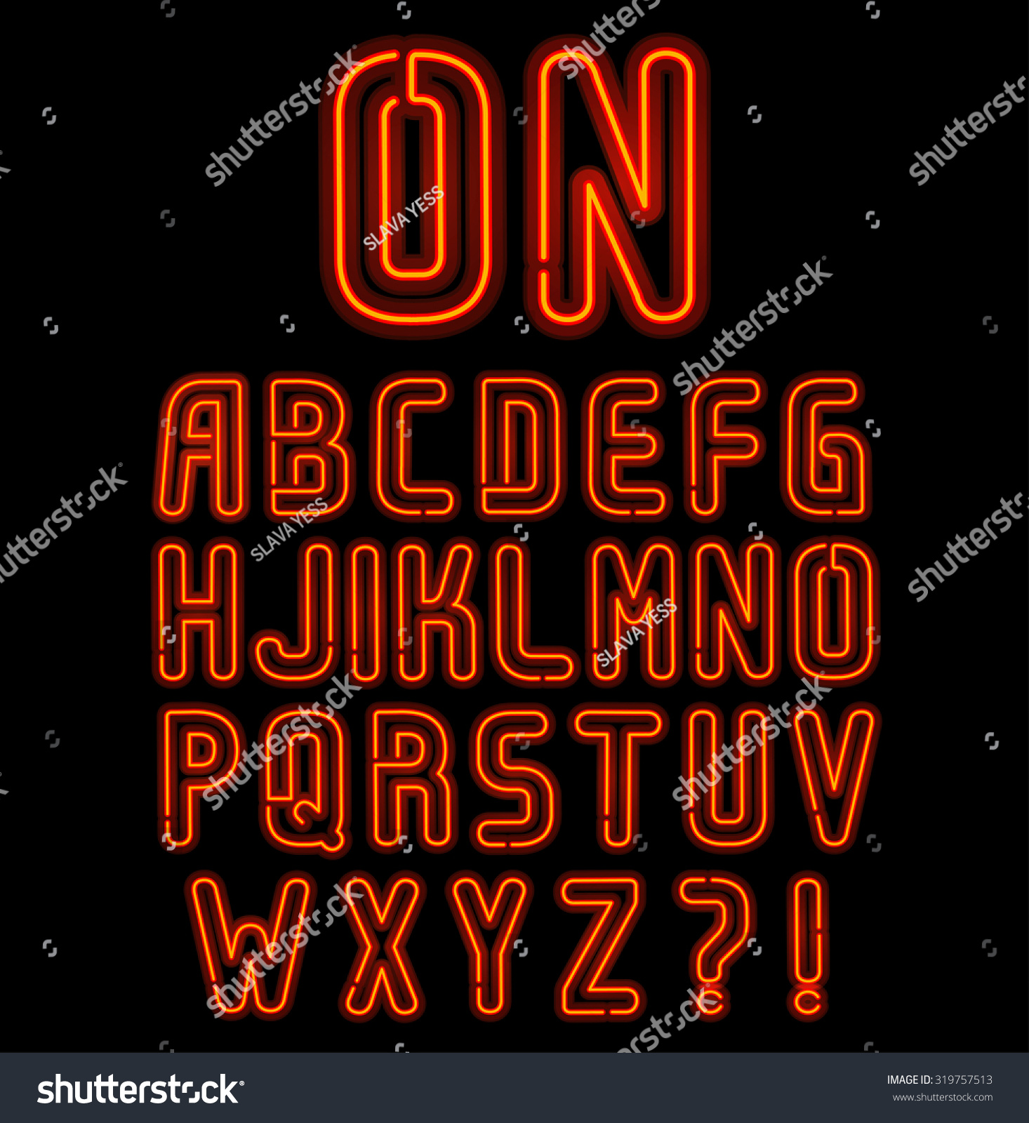Red Neon Font Part 1 Of 2, Complete Alphabet Stock Vector Illustration ...