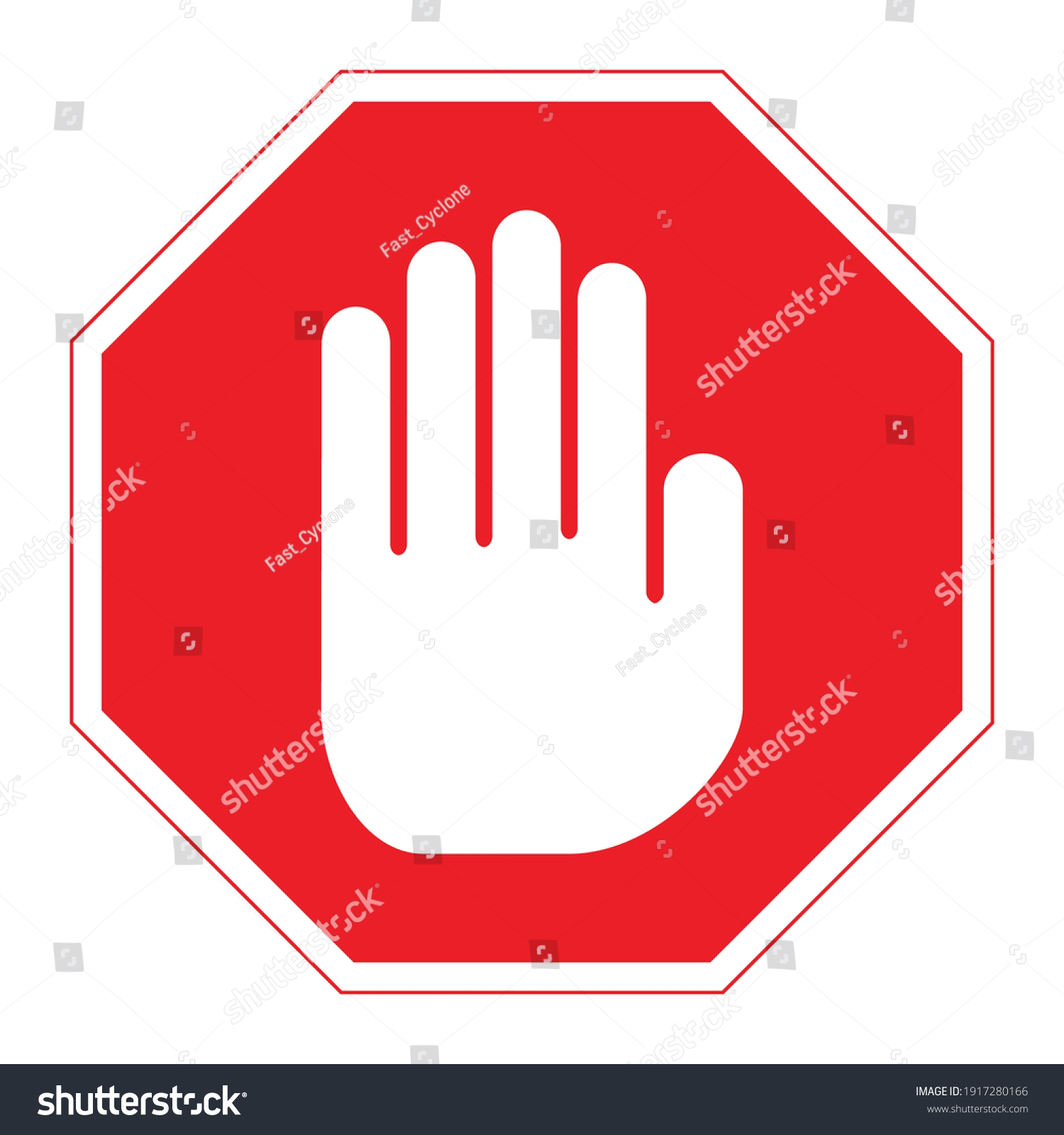 SVG of Red octagon STOP road sign with big white hand icon inside. Vector illustration of mandatory traffic sign. Absolute stop symbol for any purpose. Access denied. Do not enter. svg