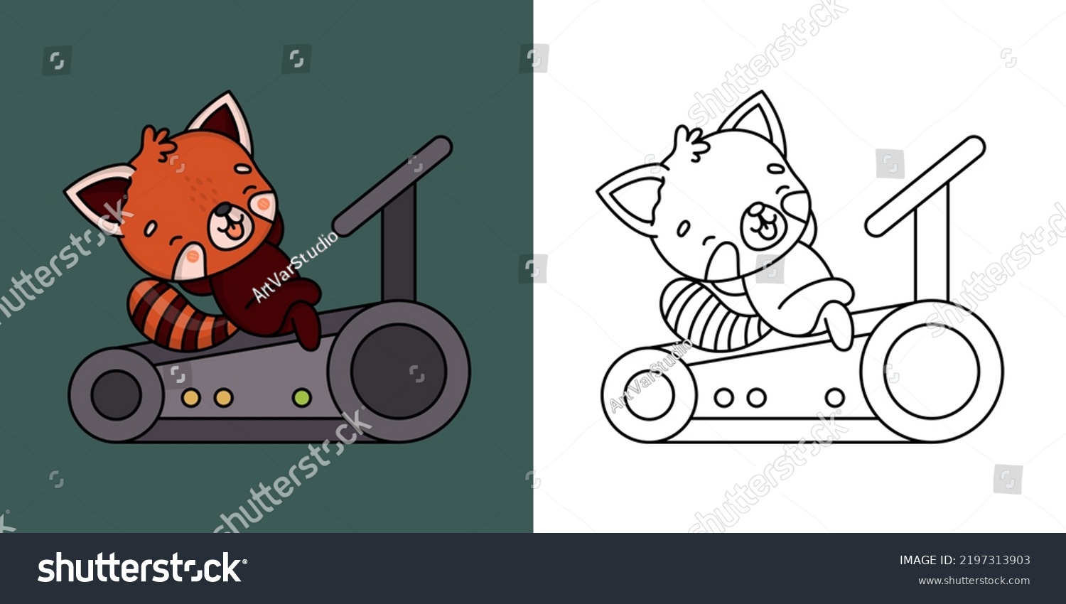 SVG of Red Panda Sportsman Clipart for Coloring Page and Multicolored Illustration. Adorable Animal Athlete. Vector Illustration of a Kawaii Animal for Coloring Pages, Prints for Clothes, Stickers.
 svg