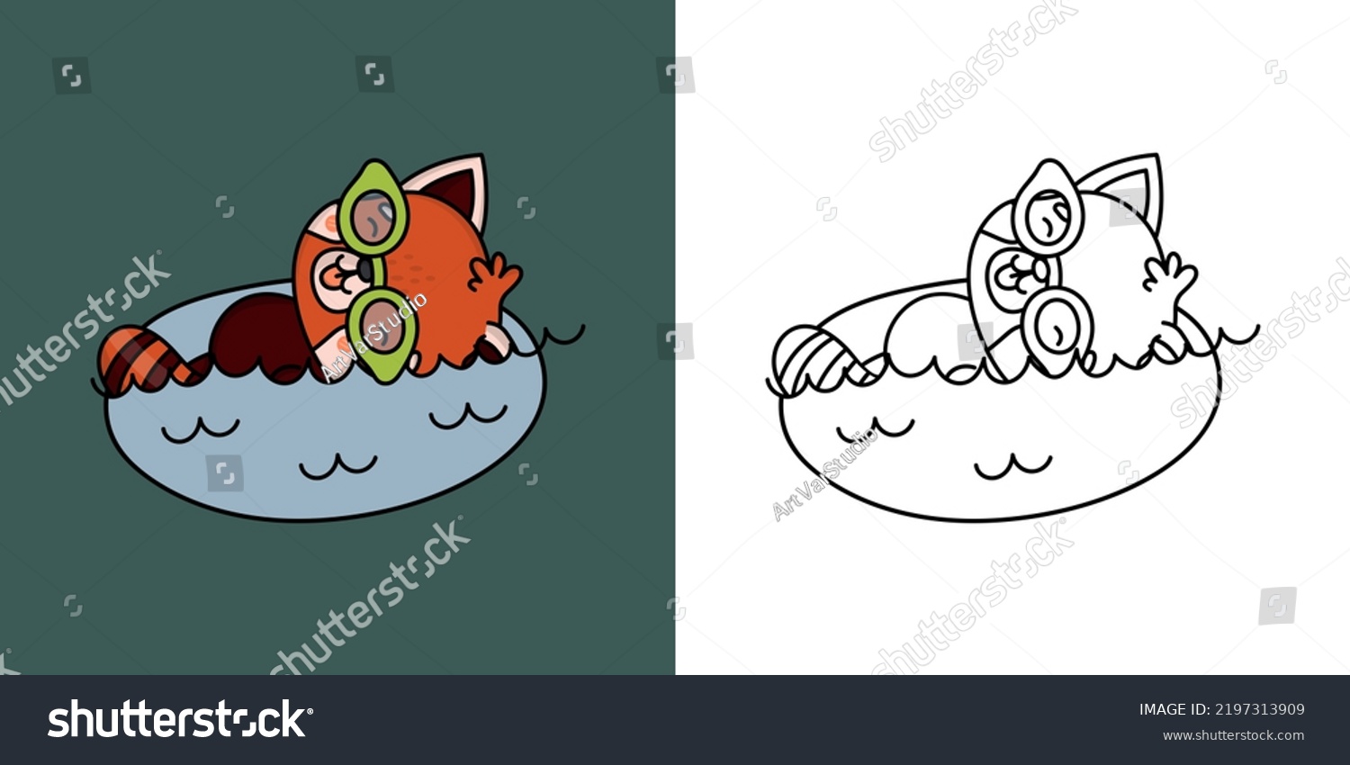 SVG of Red Panda Sportsman Clipart Multicolored and Black and White. Beautiful Animal Sportsman. Vector Illustration of a Kawaii Animal for Prints for Clothes, Stickers, Baby Shower, Coloring Pages.
 svg