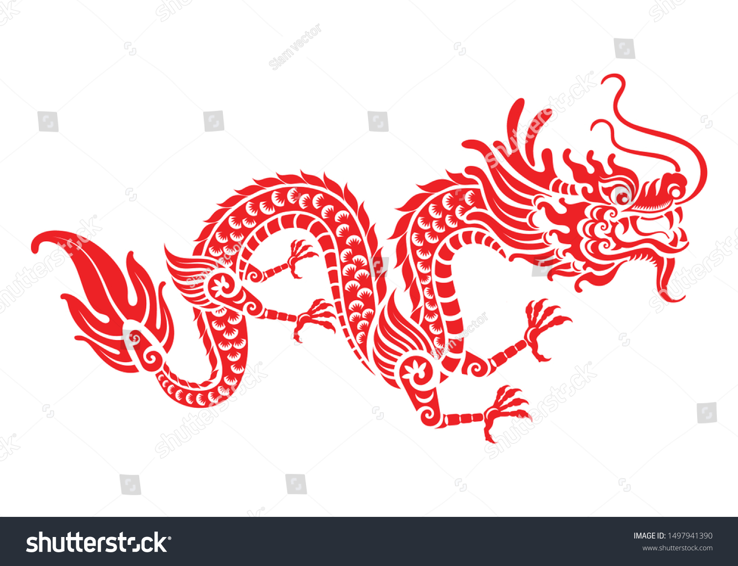 Red Paper Cut China Dragon Symbols Stock Vector (Royalty Free ...