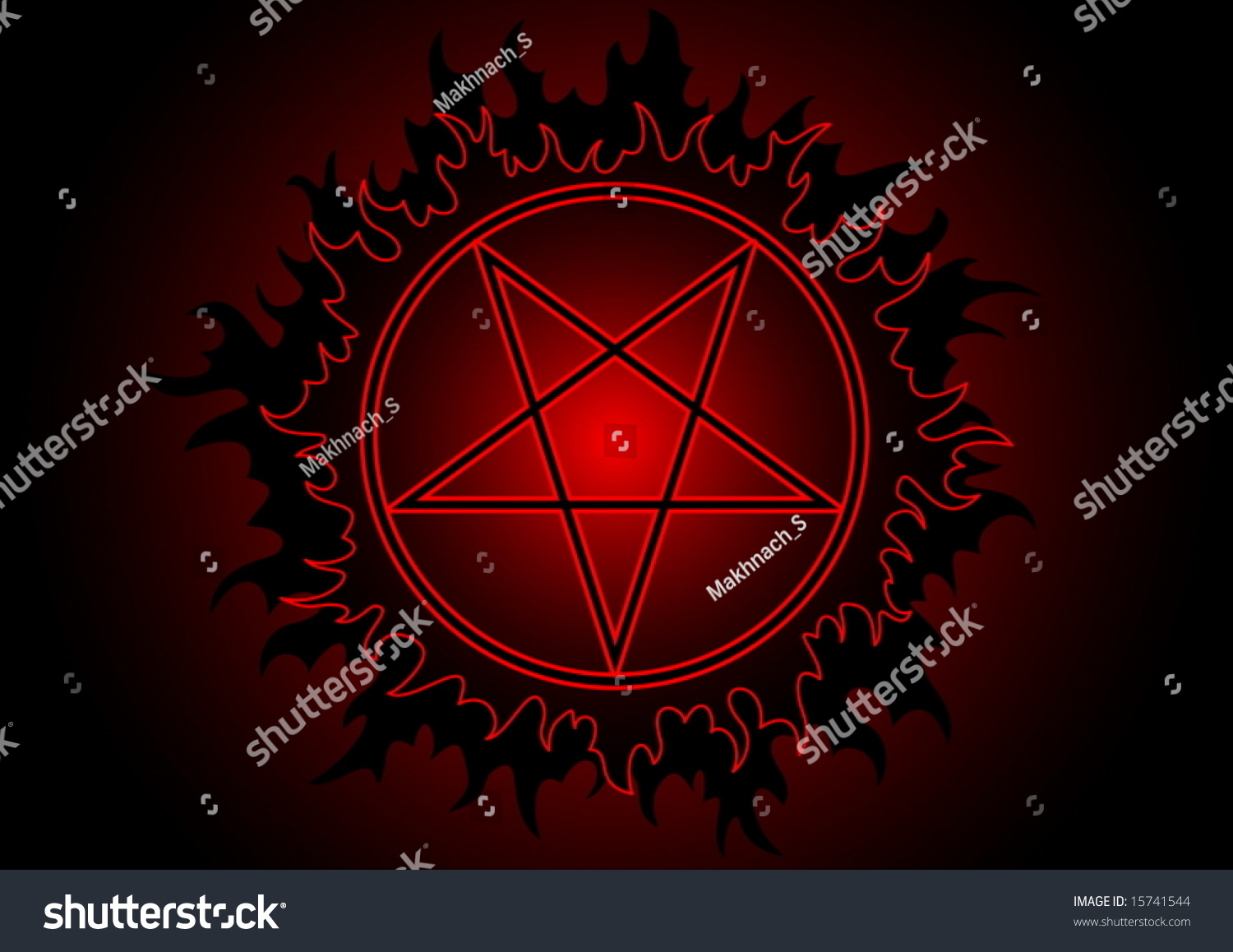 Red Pentagram With Fire Over Dark Background - Vector - 15741544 ...