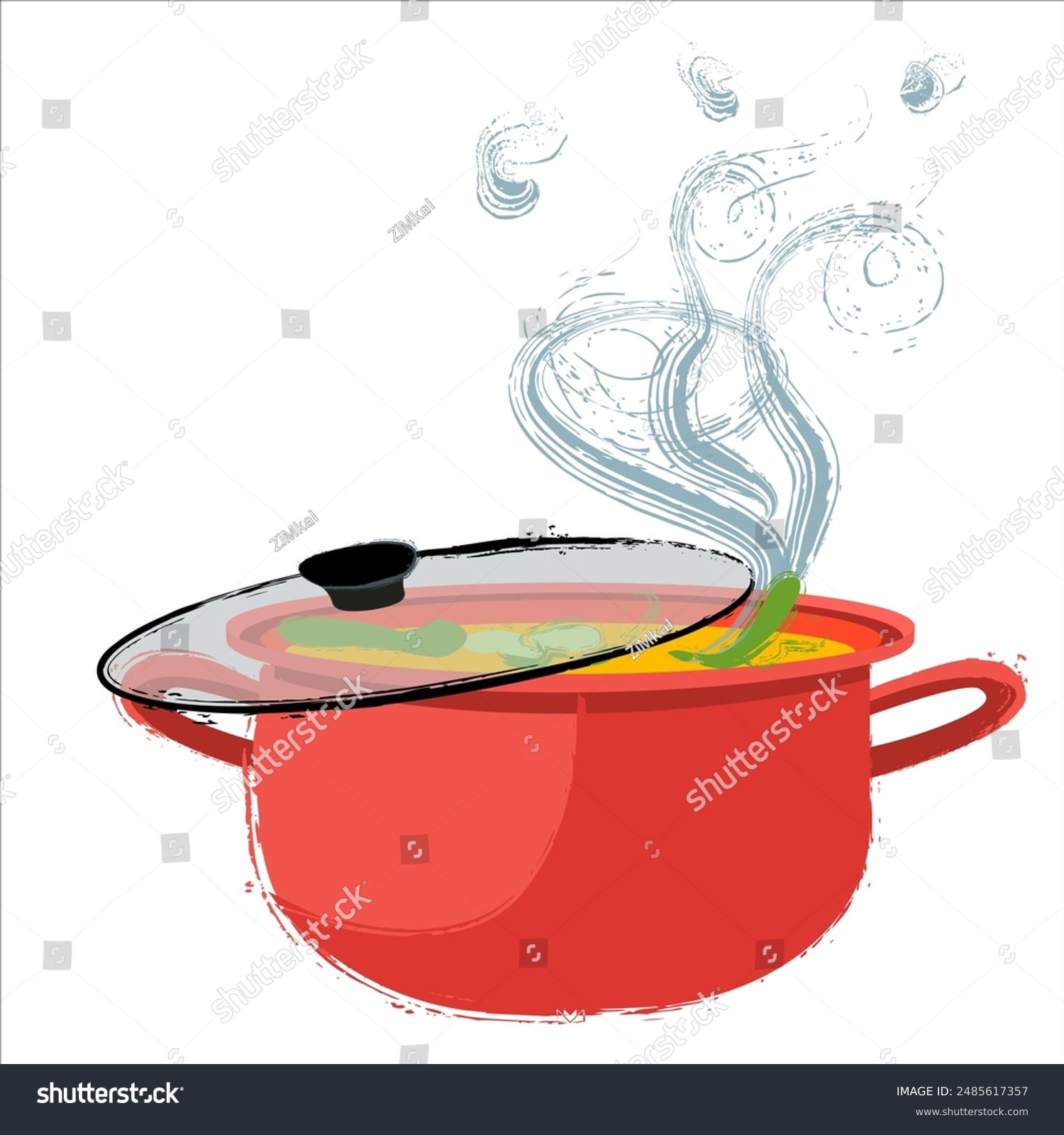 recommend clip art: Red pot with hot soup vector image