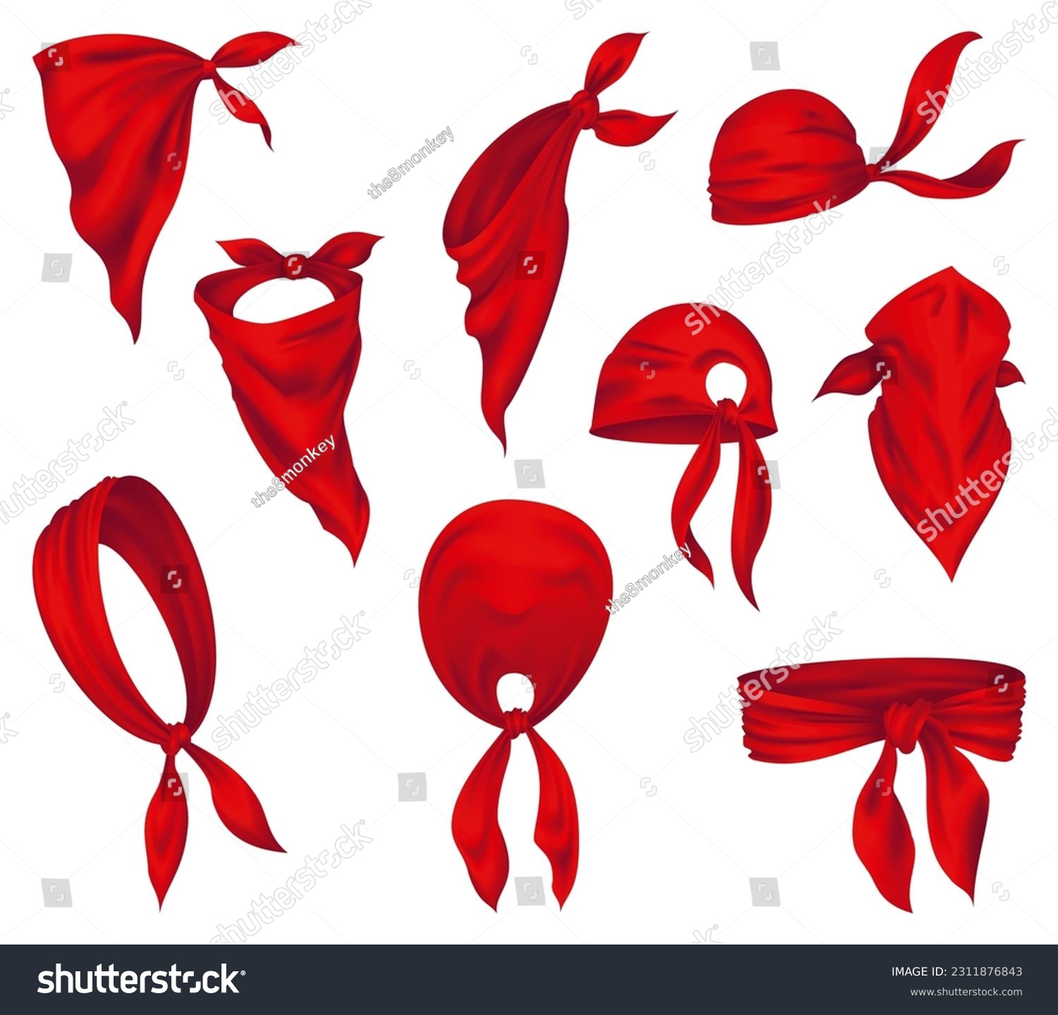 SVG of Red realistic bandana on neck. Youth fashion neck scarf or cowboy garment element template. Biker face scarf, bandanna neck shawl. Blank handkerchief unisex uniform. Western clothes svg