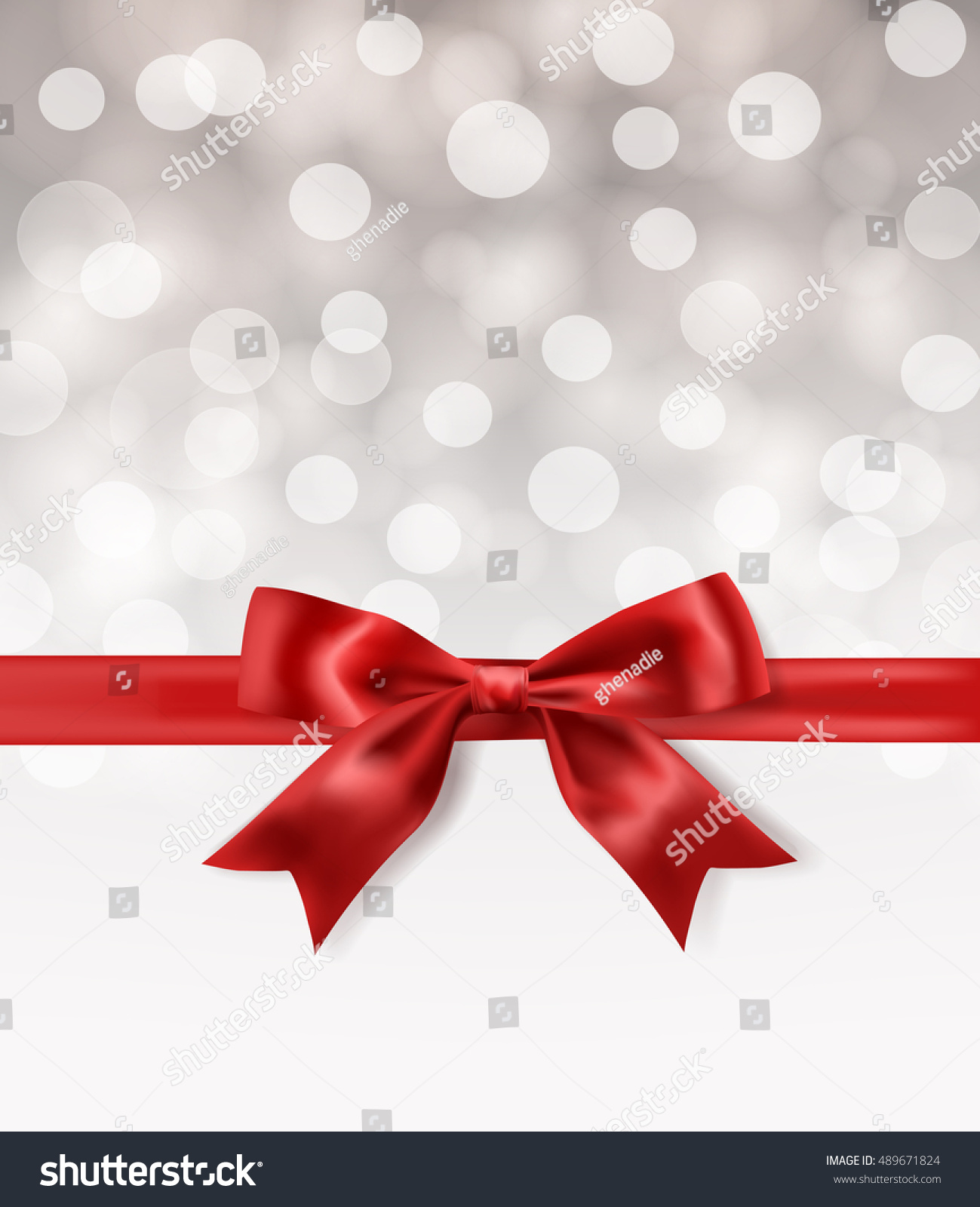 Red Ribbon Bow On Blurry Celebration Background. Vector Decorative ...